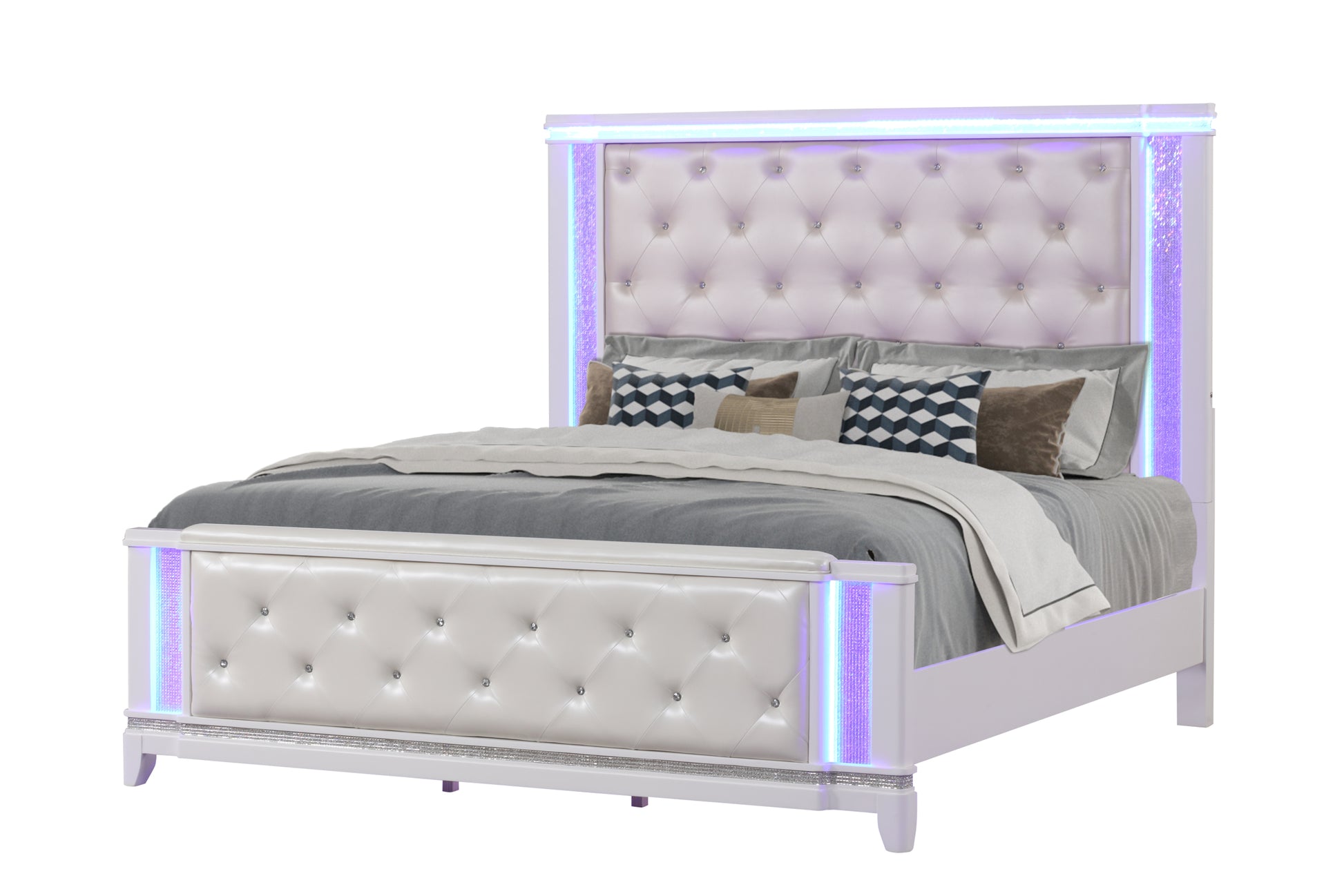 Opium King 5 Pc Bedroom set in Milky White box spring required-king-white-wood-5 piece