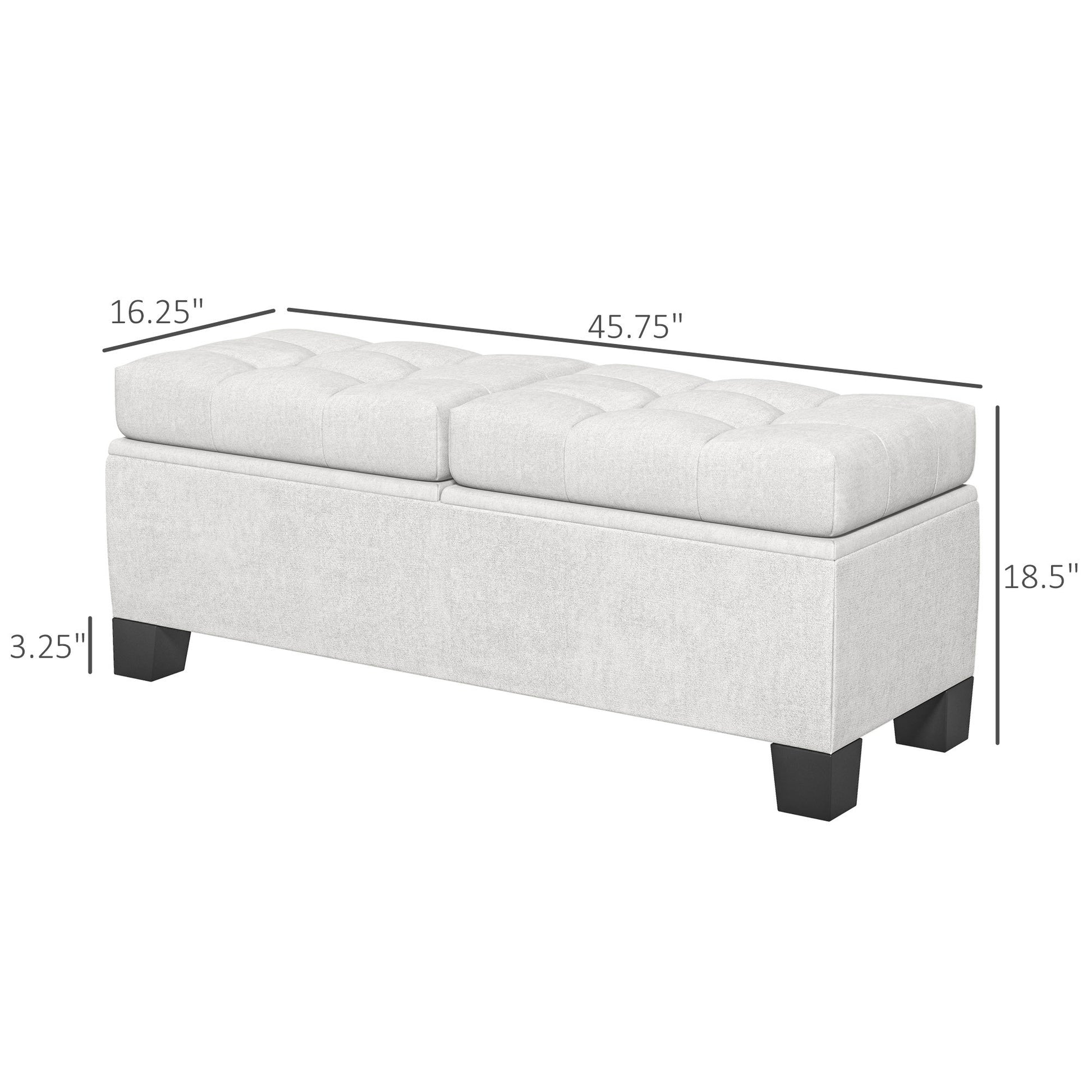 46" Storage Ottoman Bench, Upholstered End of Bed cream white-foam