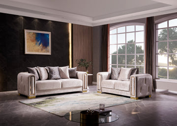 Impreza 2Pc Modern Living Room Set in Beige beige-velvet-wood-primary living