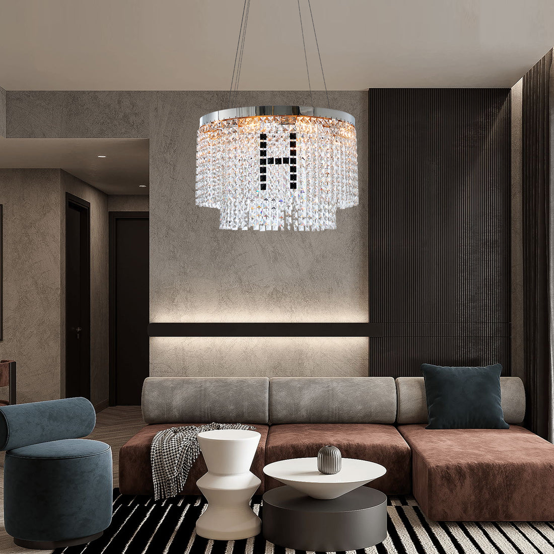 Modern Crystal Chandelier for Living Room Round