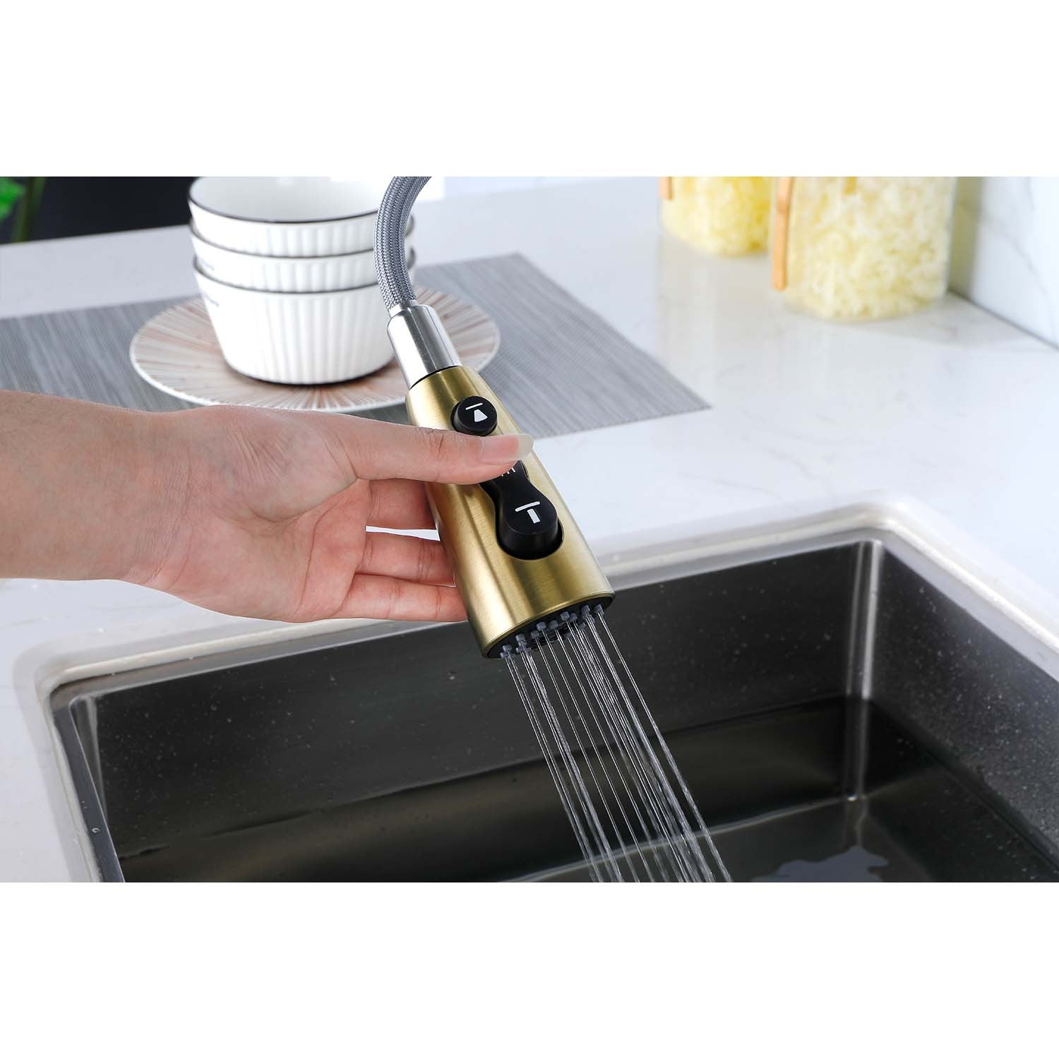 Kitchen Faucet with Pull Down Sprayer brushed gold-stainless steel