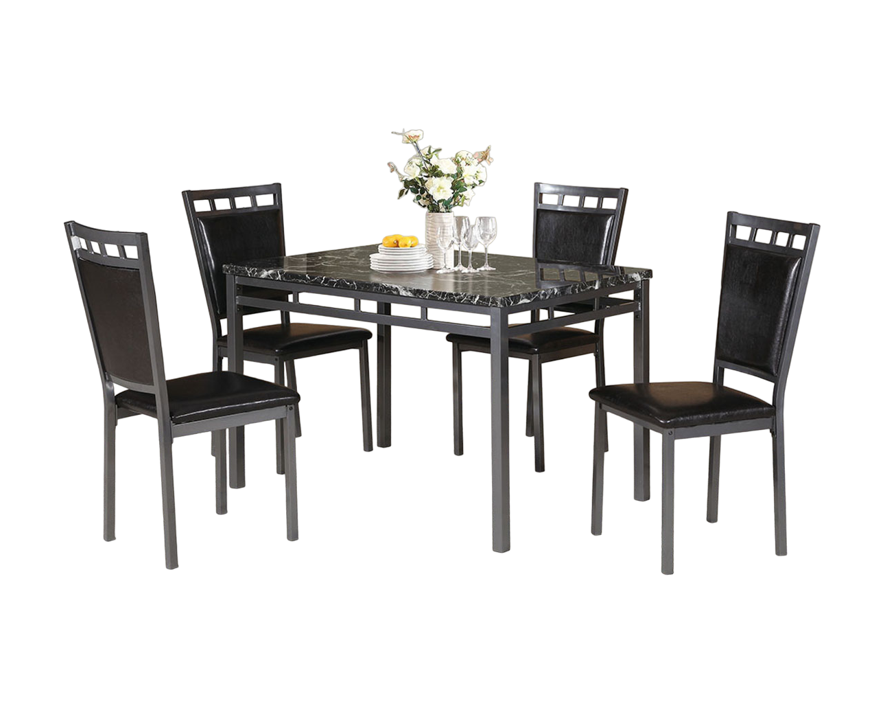 Dining Room Furniture 5pc Dining Set Table And 4x espresso-seats 4-metal-dining room-48