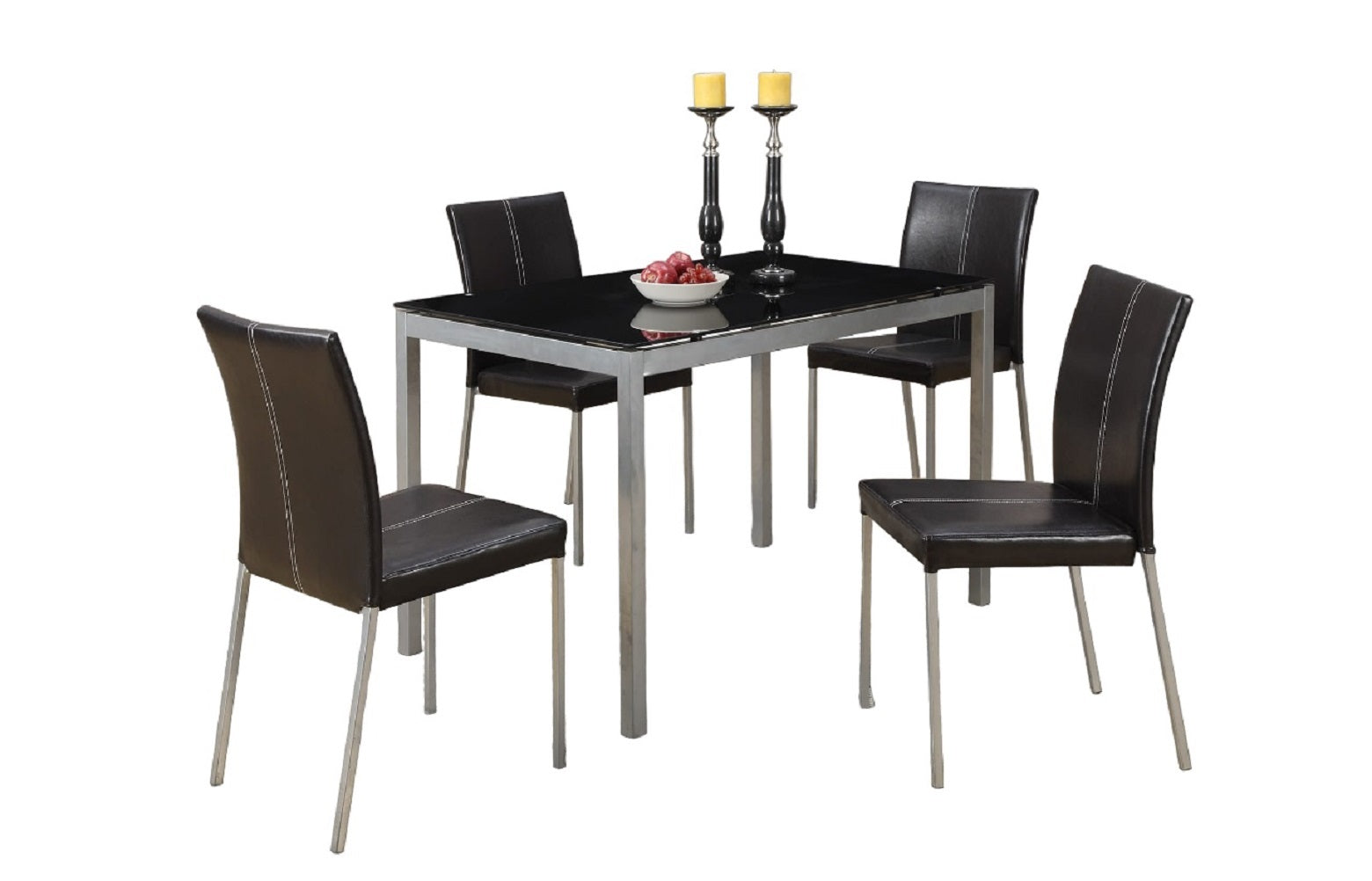 Dinette 5pc Dining Set Table And 4x Chairs Glass Table black-seats 4-metal-dining room-48