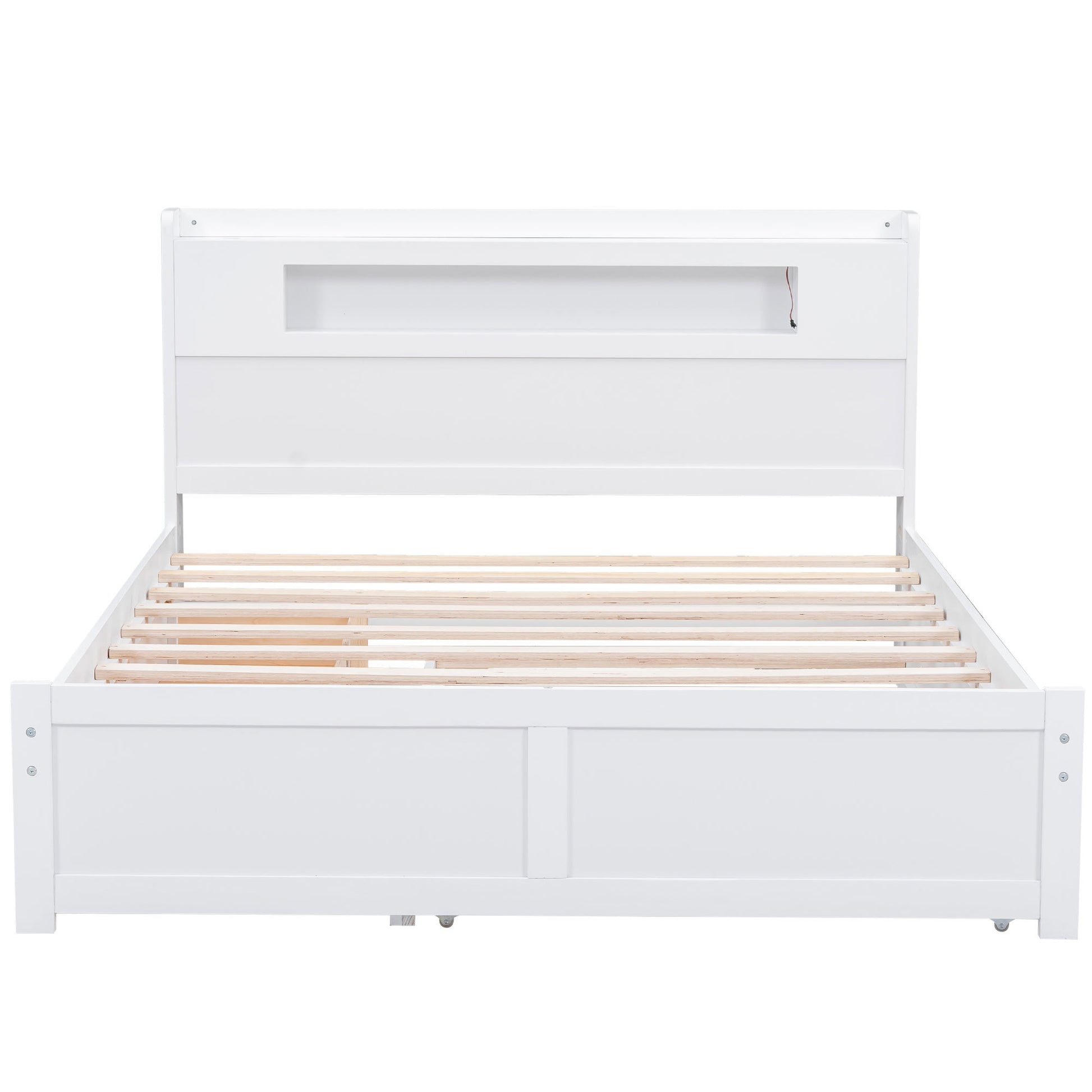 Queen Size Wood Storage Platform Bed With Led, 2