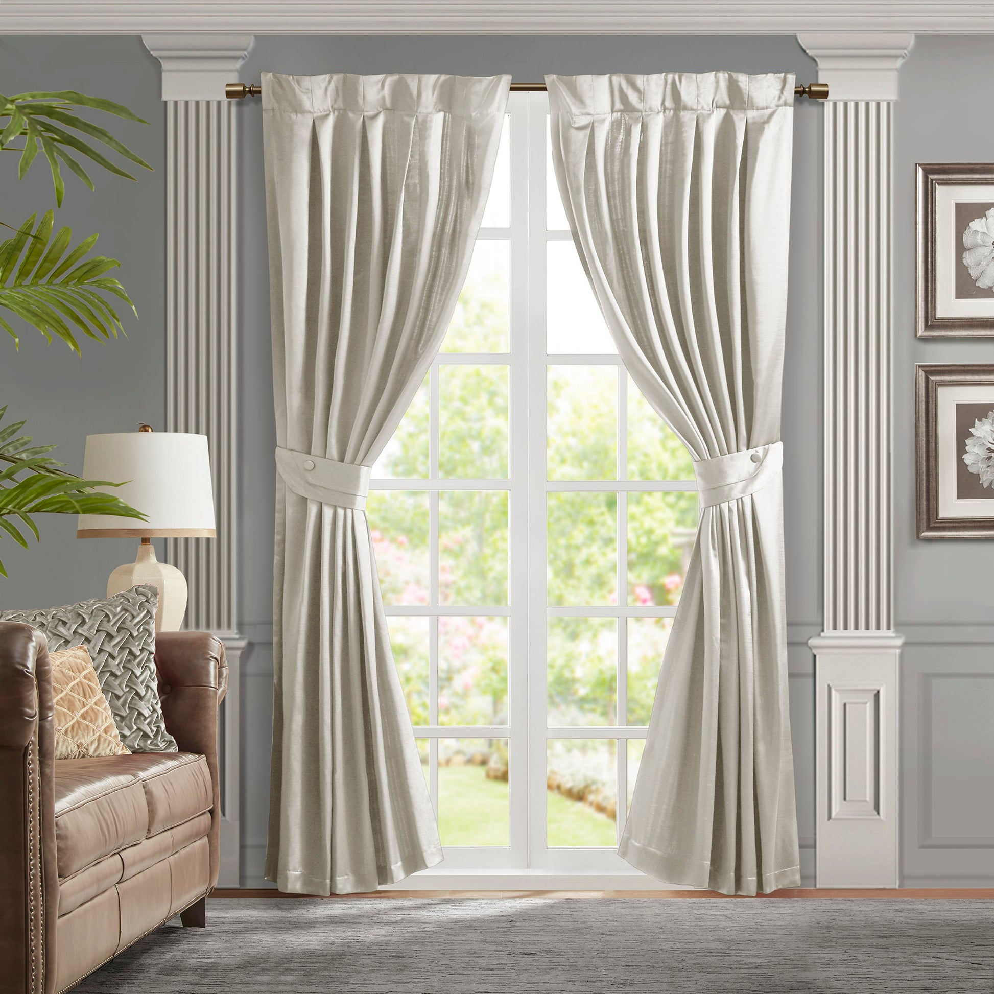 Pleat Curtain Panel with Tieback Single white-polyester