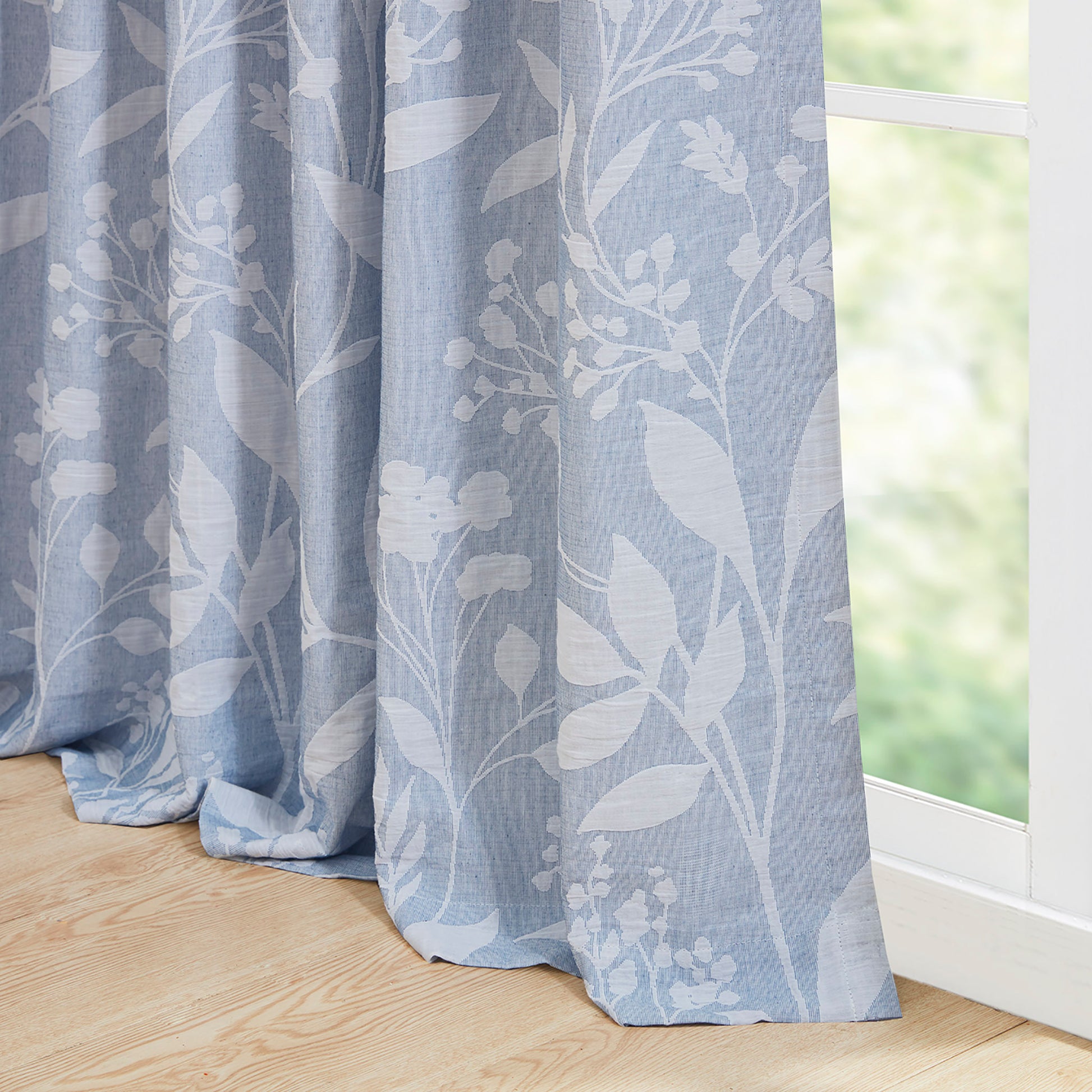 Floral Curtain Panel Single blue-cotton