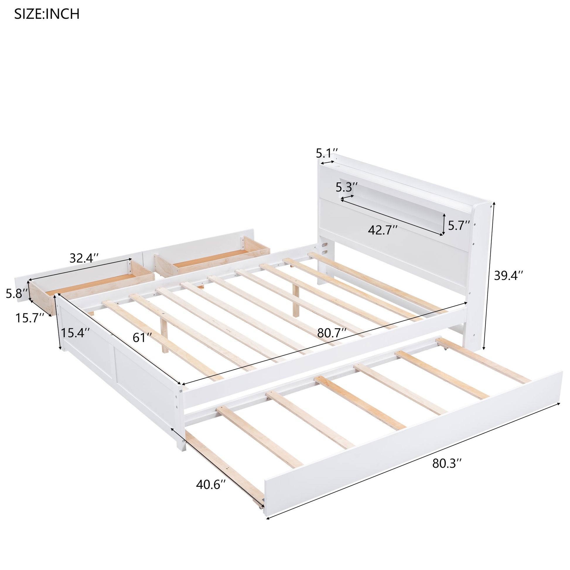 Queen Size Wood Storage Platform Bed With Led, 2