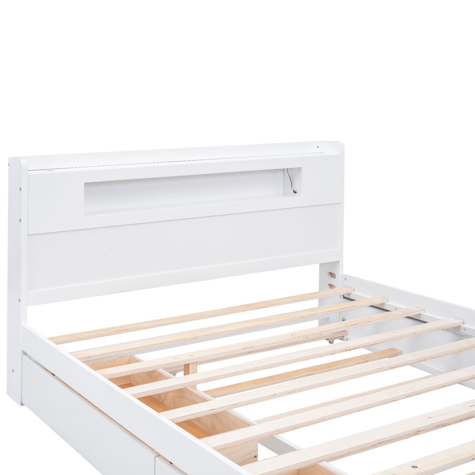 Queen Size Wood Storage Platform Bed With Led, 2