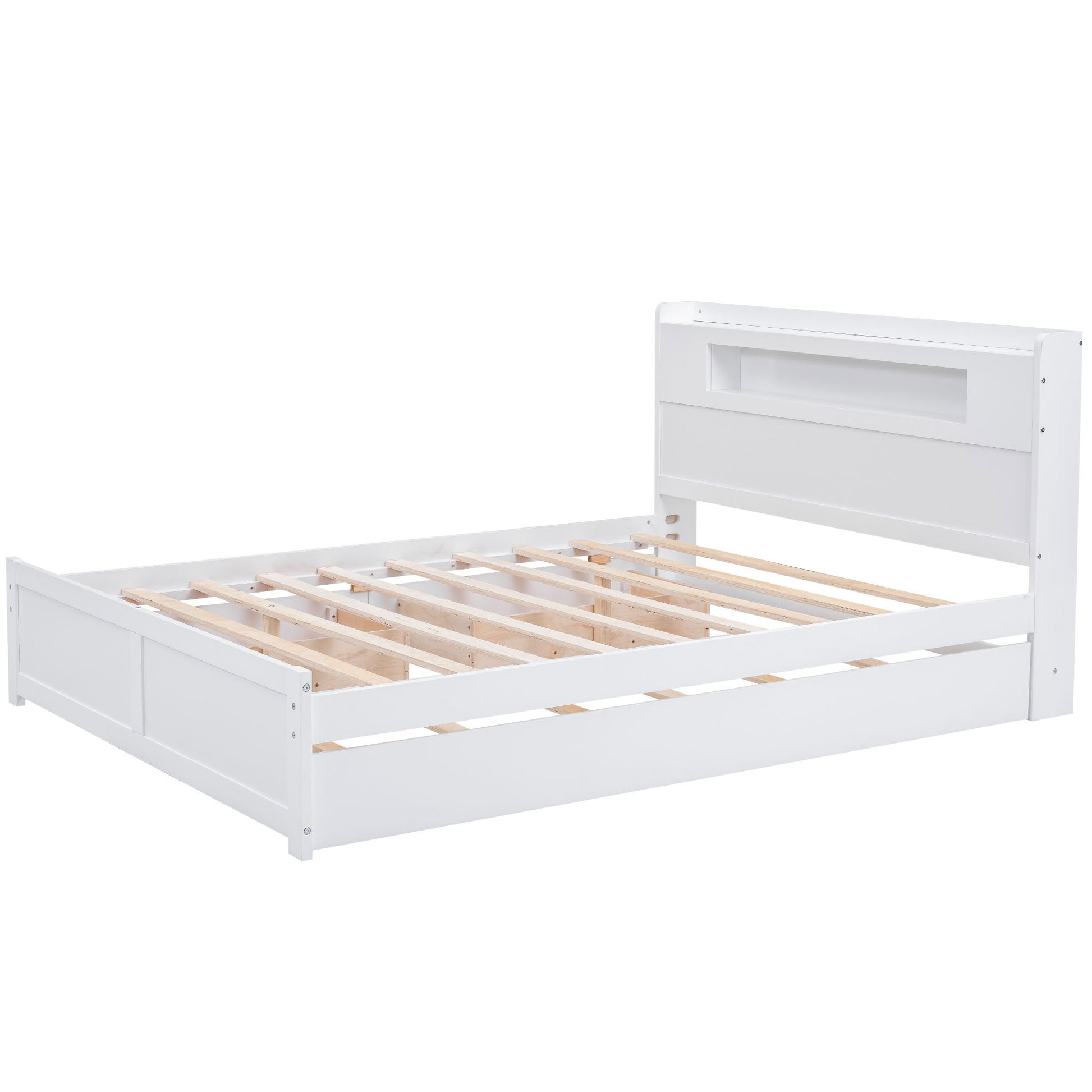 Queen Size Wood Storage Platform Bed With Led, 2