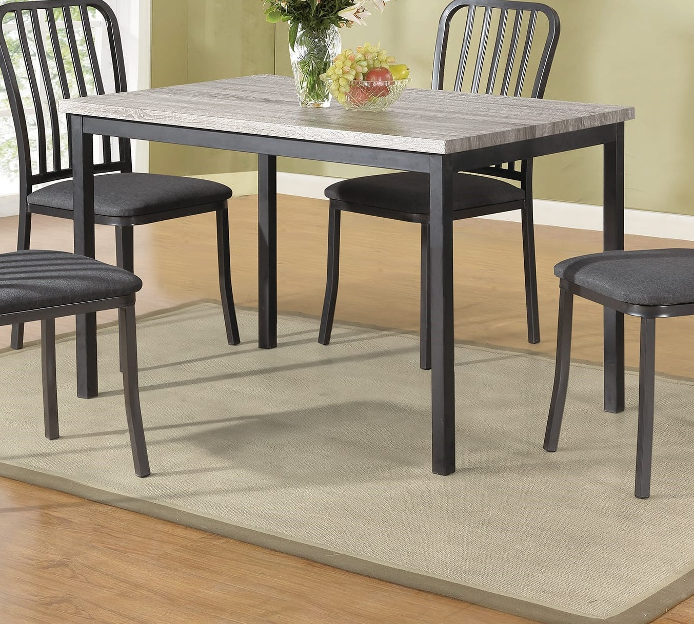 Dinette 5pc Dining Set Table And 4x Chairs Faux Marble gray-seats 4-metal-dining room-48