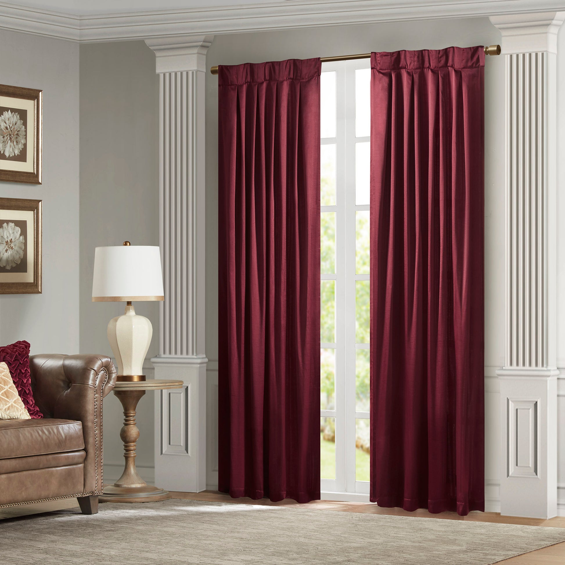 Pleat Curtain Panel with Tieback Single burgundy-polyester