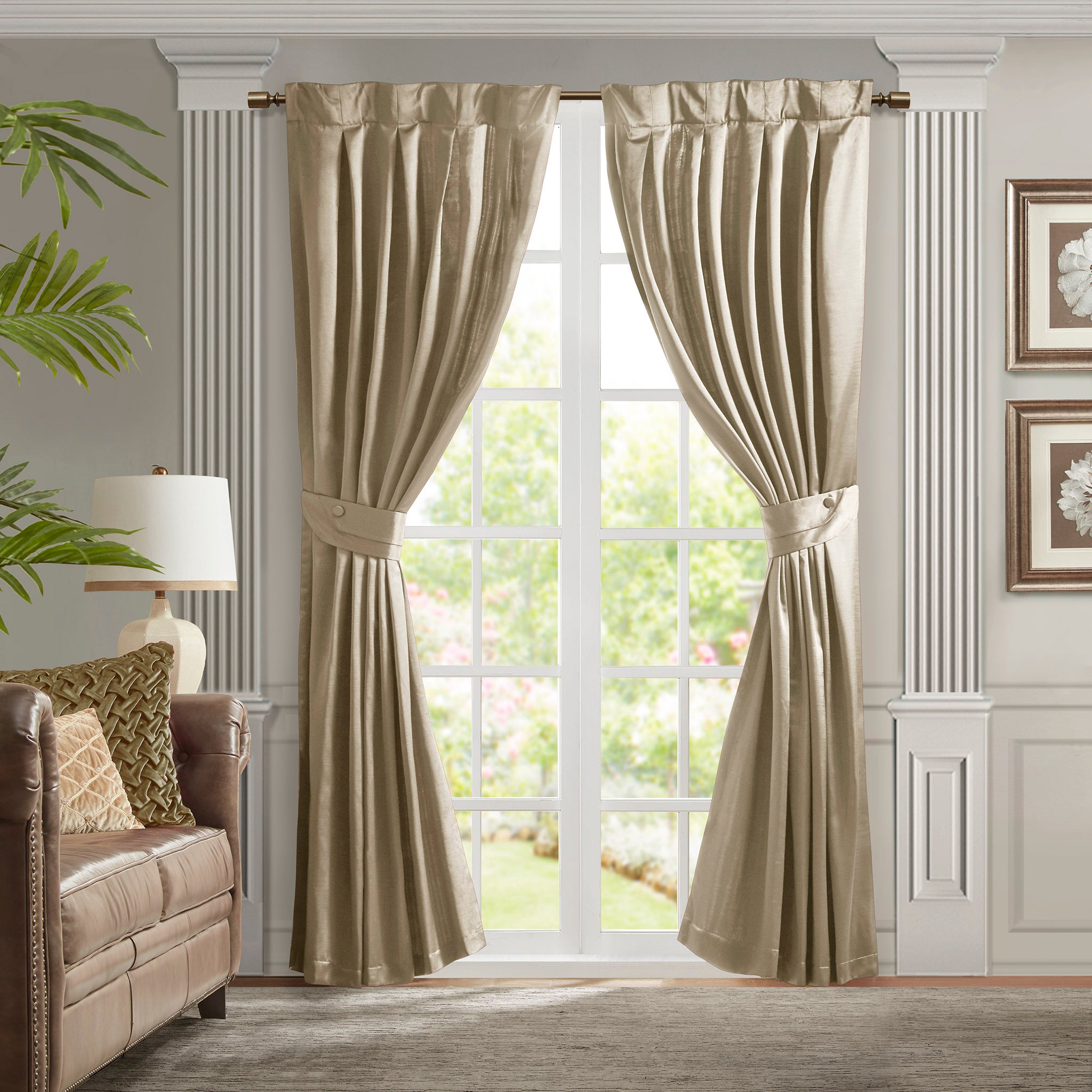 Pleat Curtain Panel with Tieback Single champagne-polyester