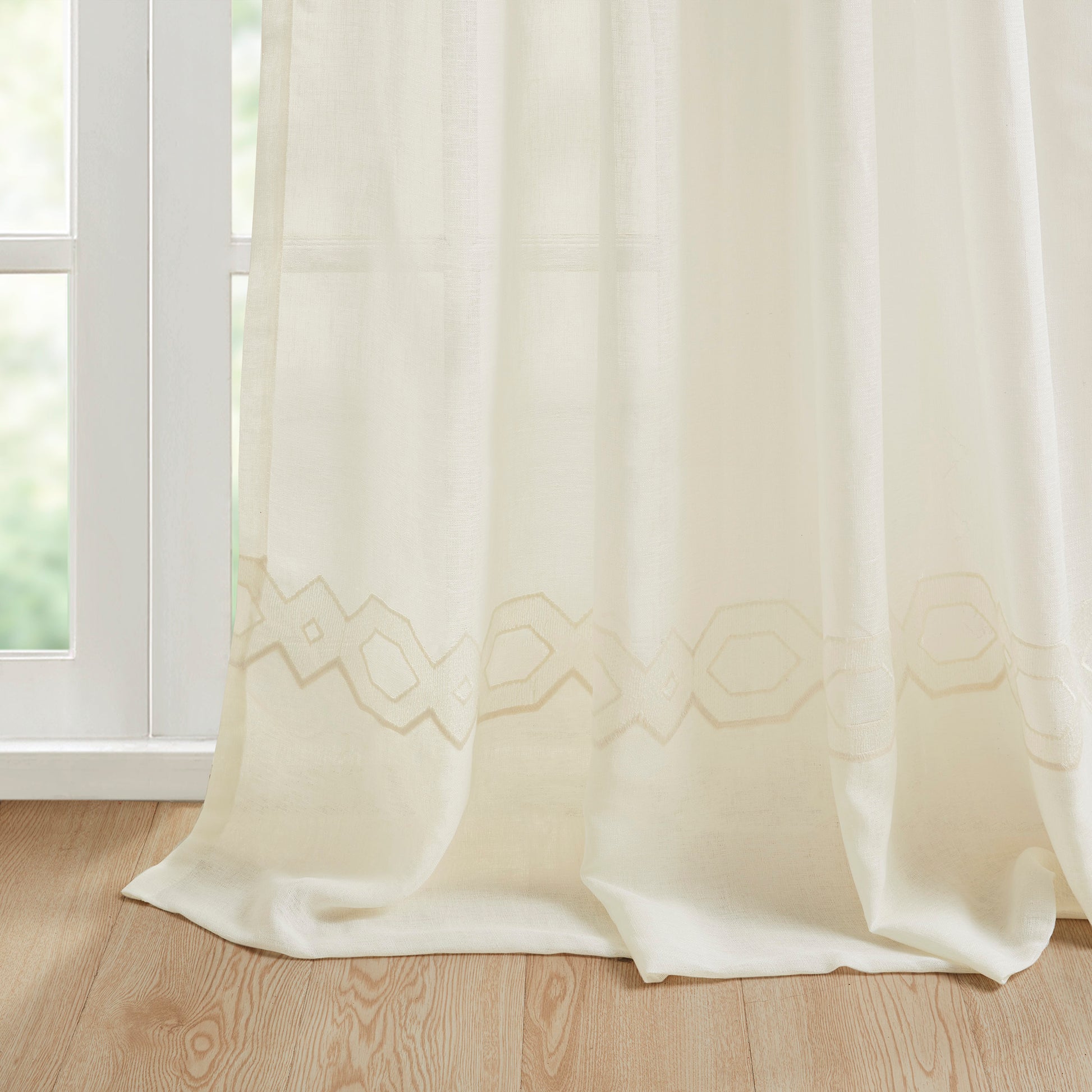 Embroidery Curtain Panel Single ivory-polyester