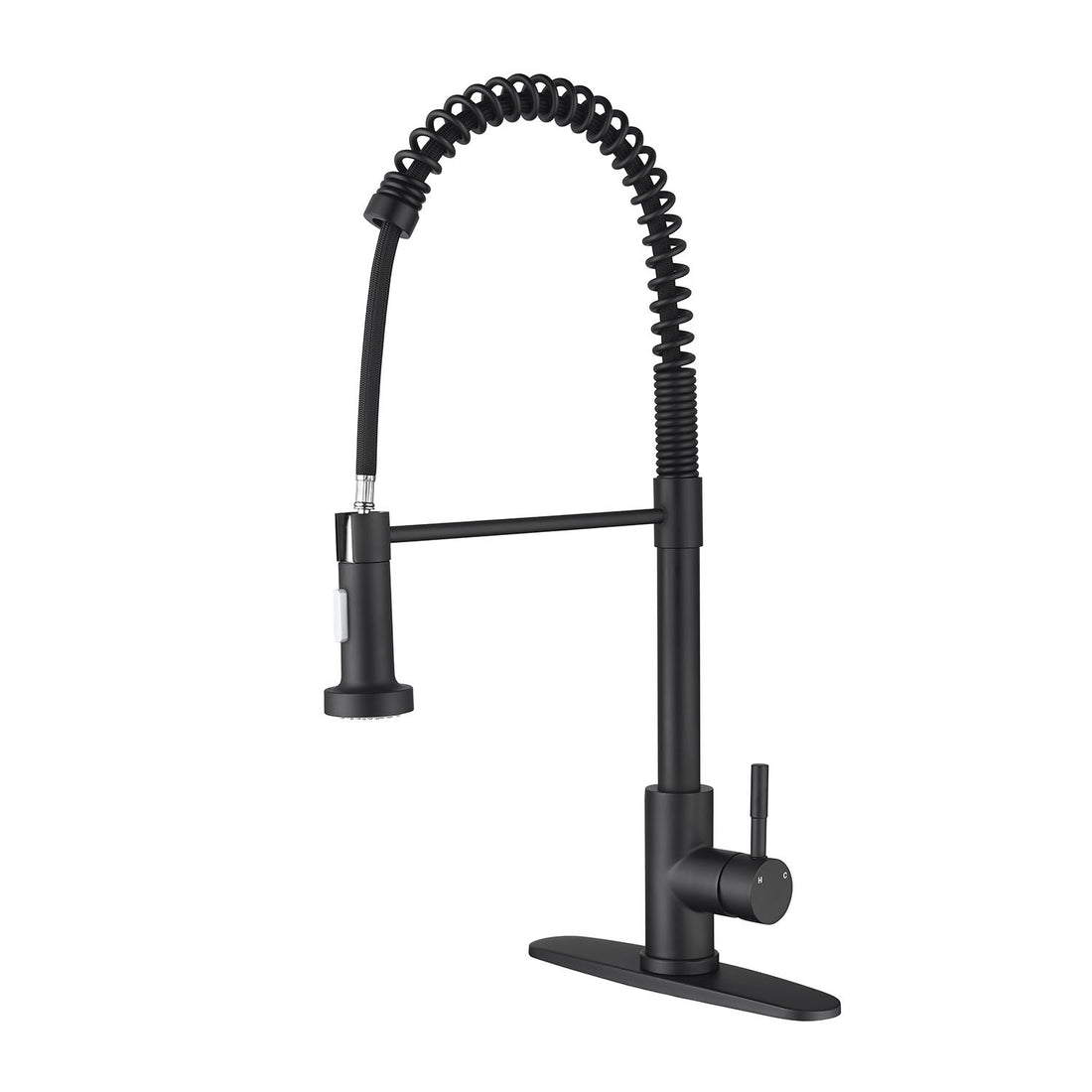 Pull down Single Handle Spring Kitchen Faucet matte black-stainless steel