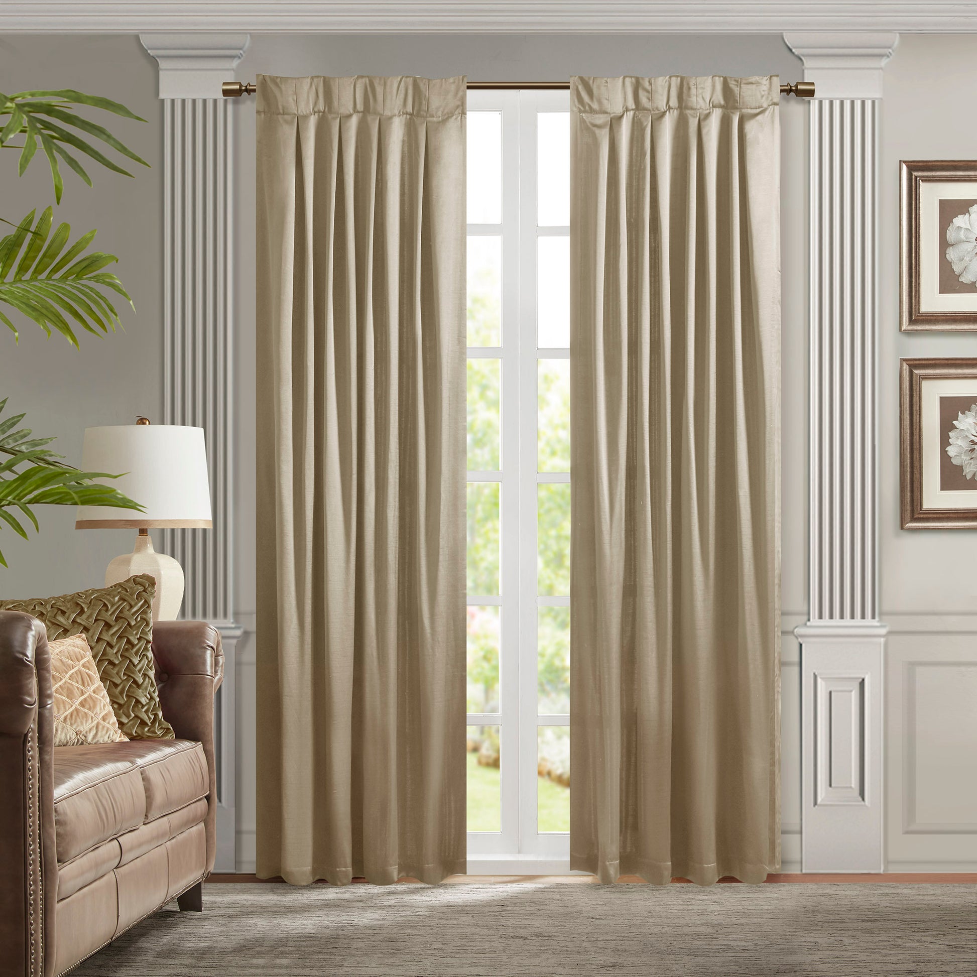 Pleat Curtain Panel with Tieback Single champagne-polyester