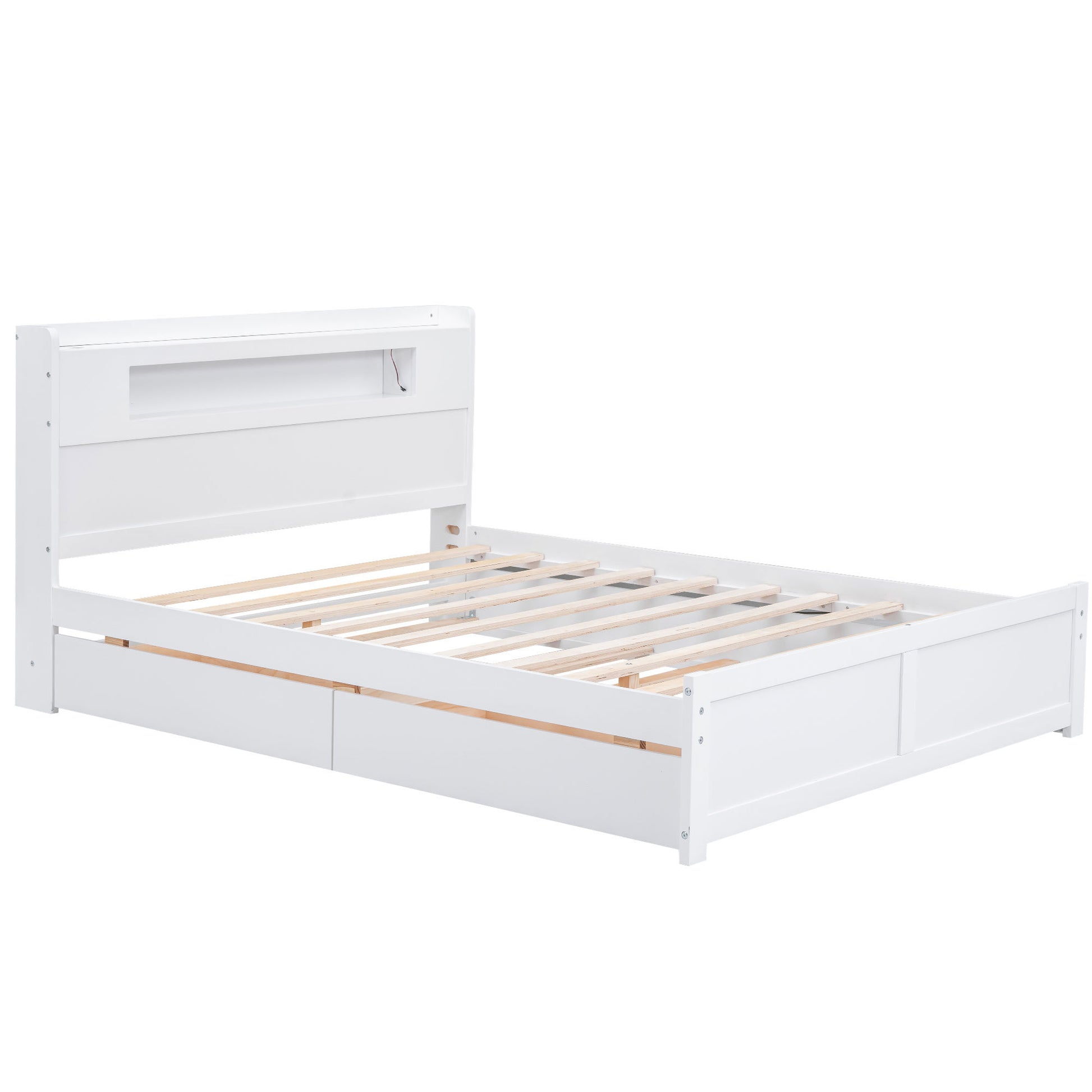 Queen Size Wood Storage Platform Bed With Led, 2