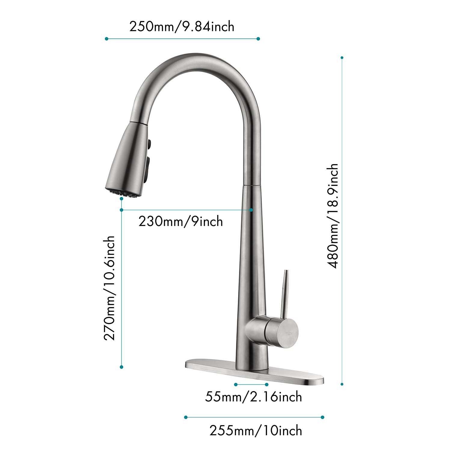 Kitchen Faucet with Pull Down Sprayer brushed nickel-stainless steel