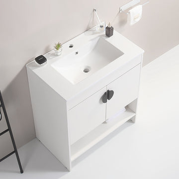 30" Bathroom Vanity,with White Ceramic Basin,Two white-solid wood