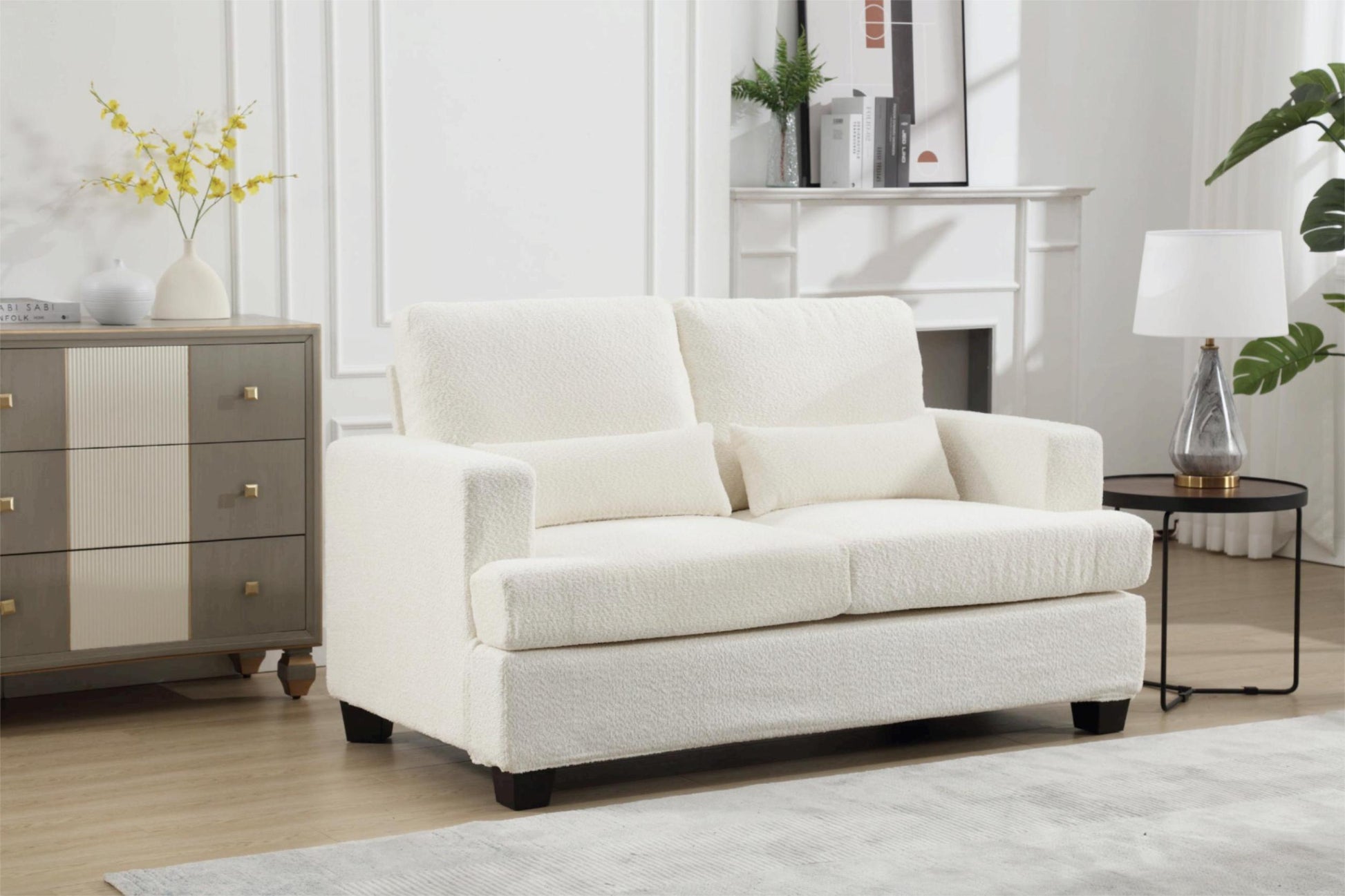 63" Length Modern Loveseat For Living - White