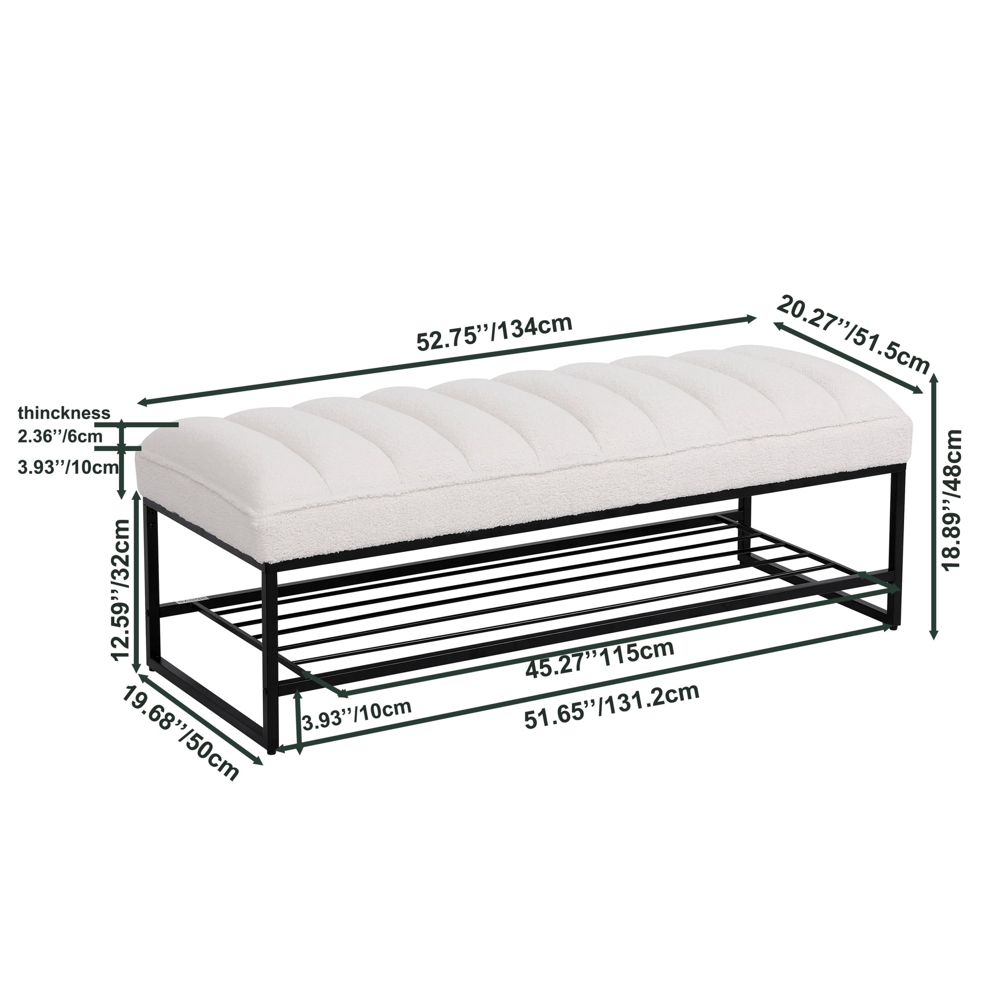 Channel Tufted Bench With Metal Shelf White