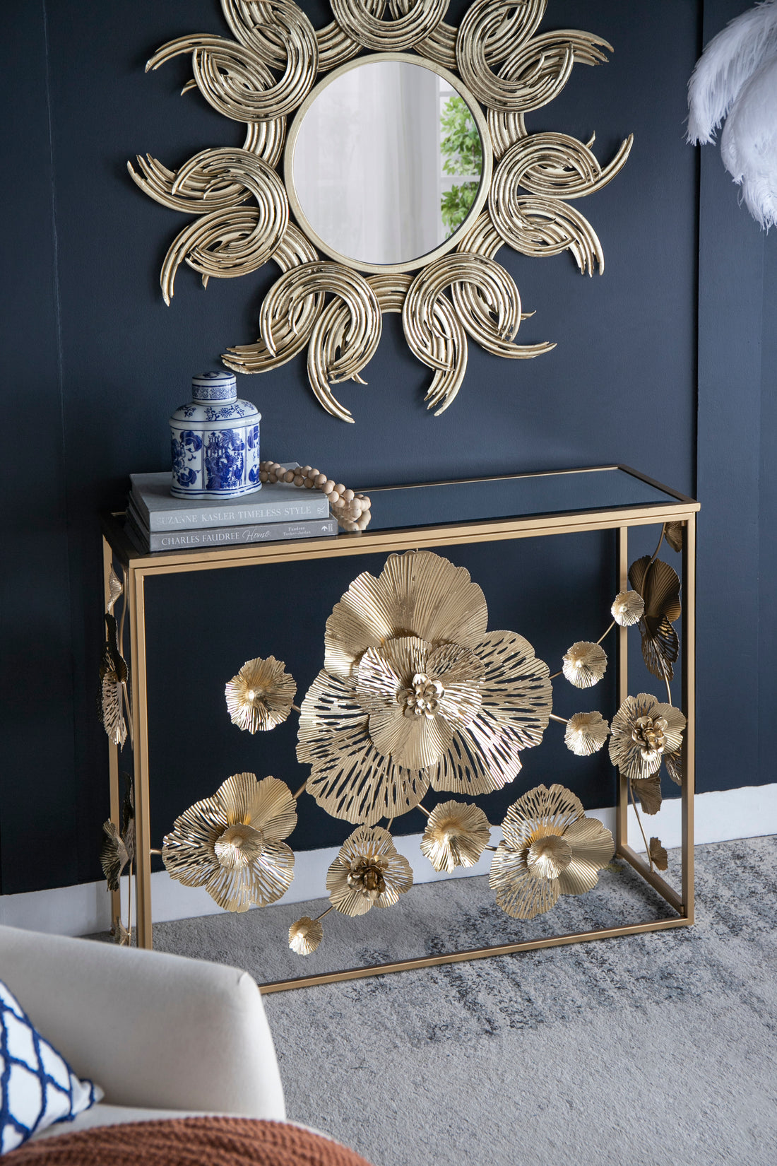 39.5" X 12" X 30.5" Gold Console Table With