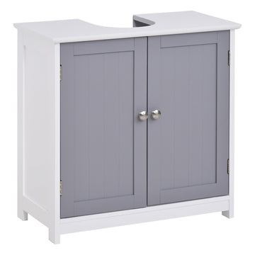 kleankin Pedestal Sink Storage Cabinet, Vanity Base white+gray-mdf