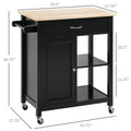 Kitchen Island Cart, Rolling Kitchen Island with black-mdf