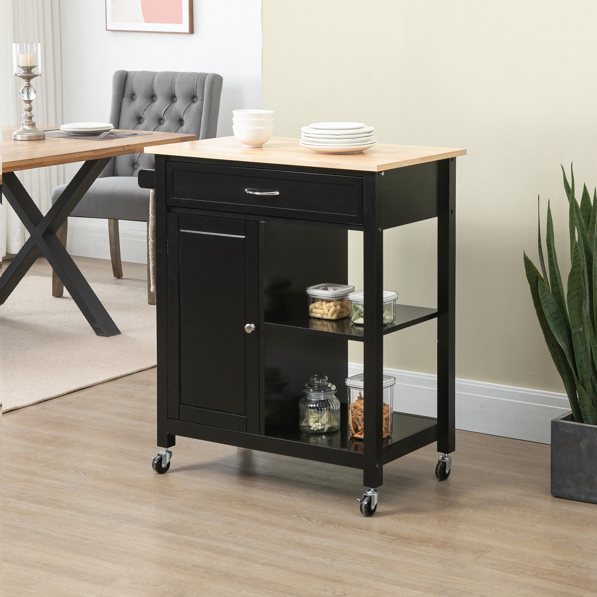 Kitchen Island Cart, Rolling Kitchen Island with black-mdf