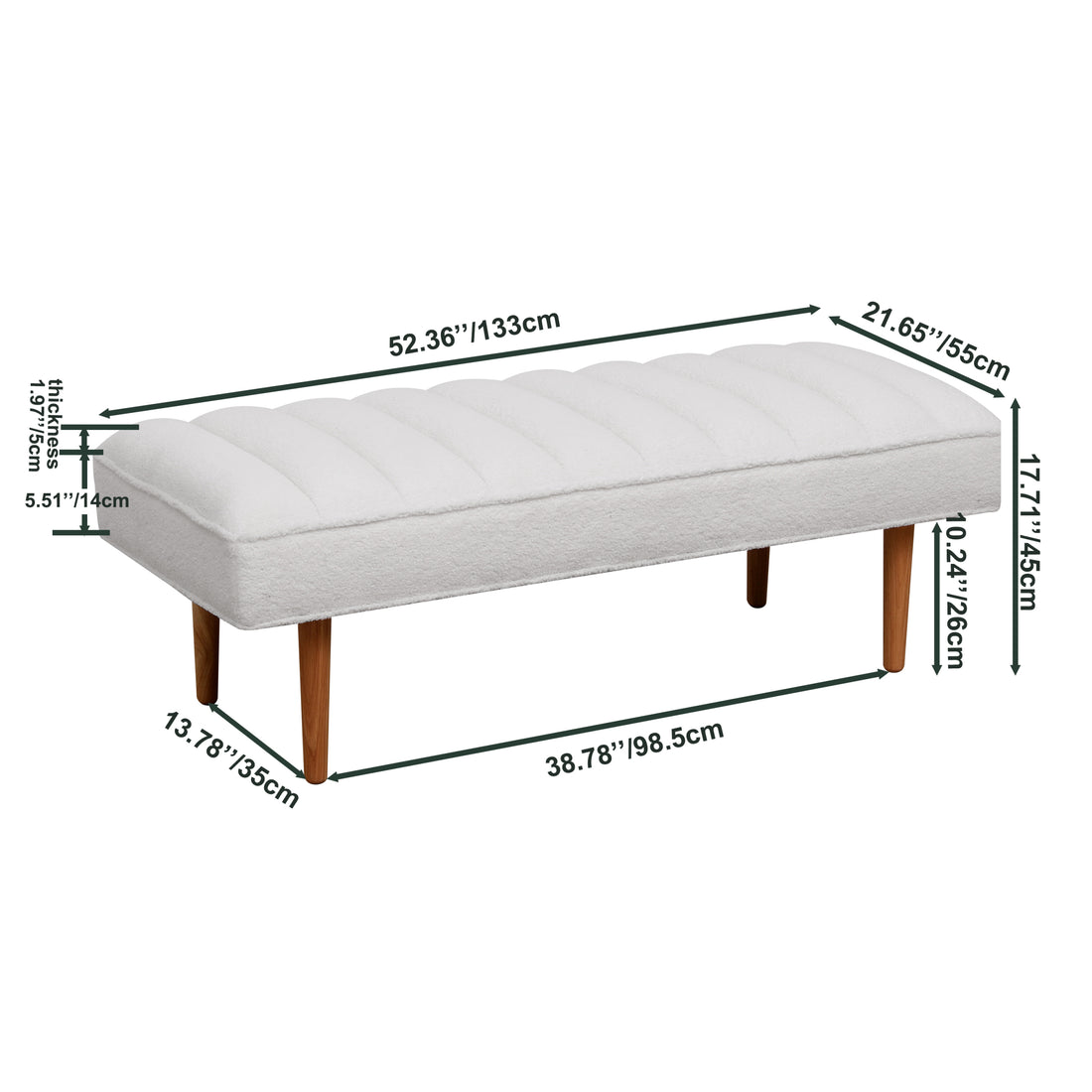 Channel Tufted Bench White Sherpa Upholstered End of white-bedroom-modern-rubberwood-wood-foam-sherpa