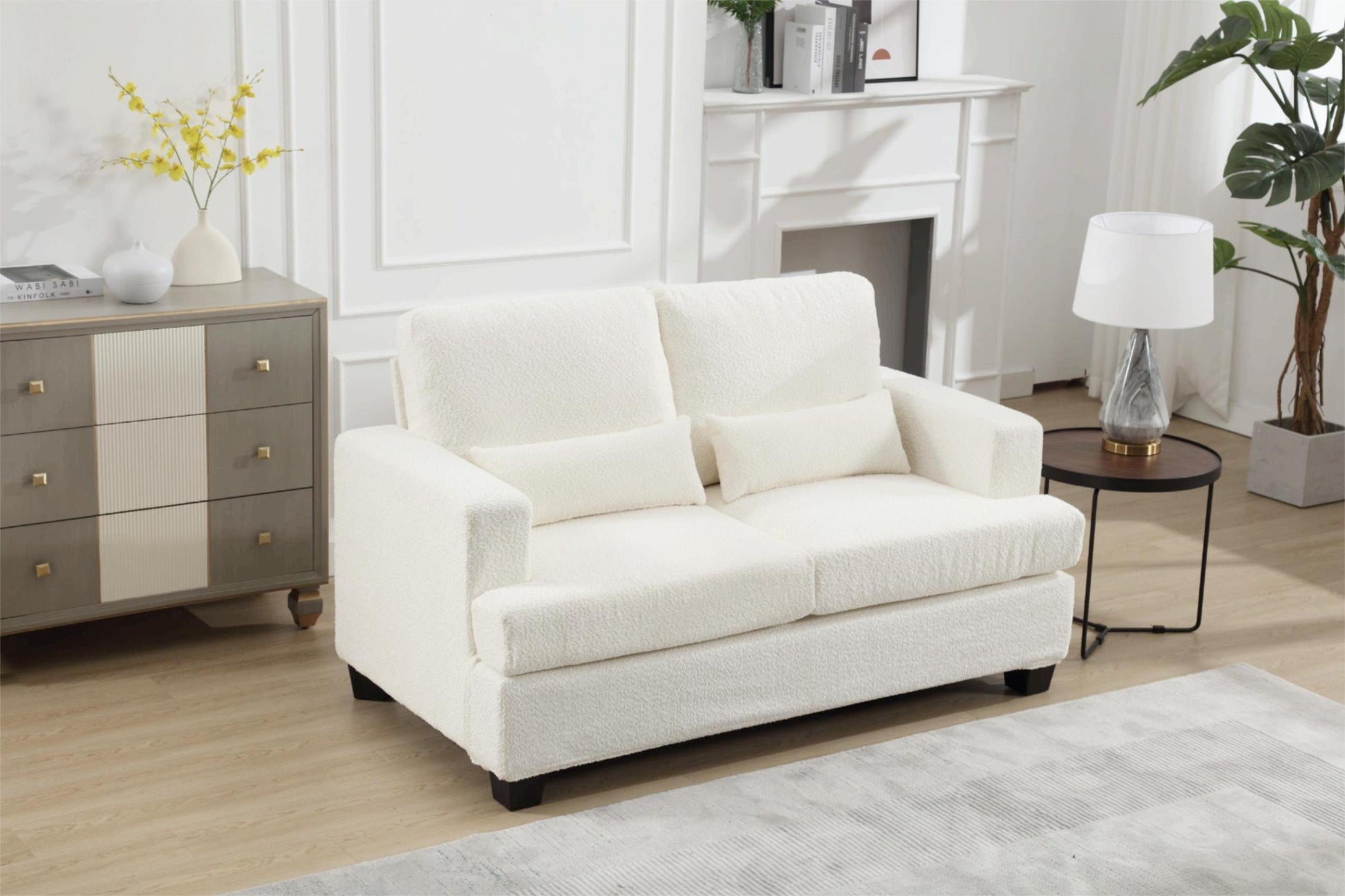 63" Length Modern Loveseat For Living - White