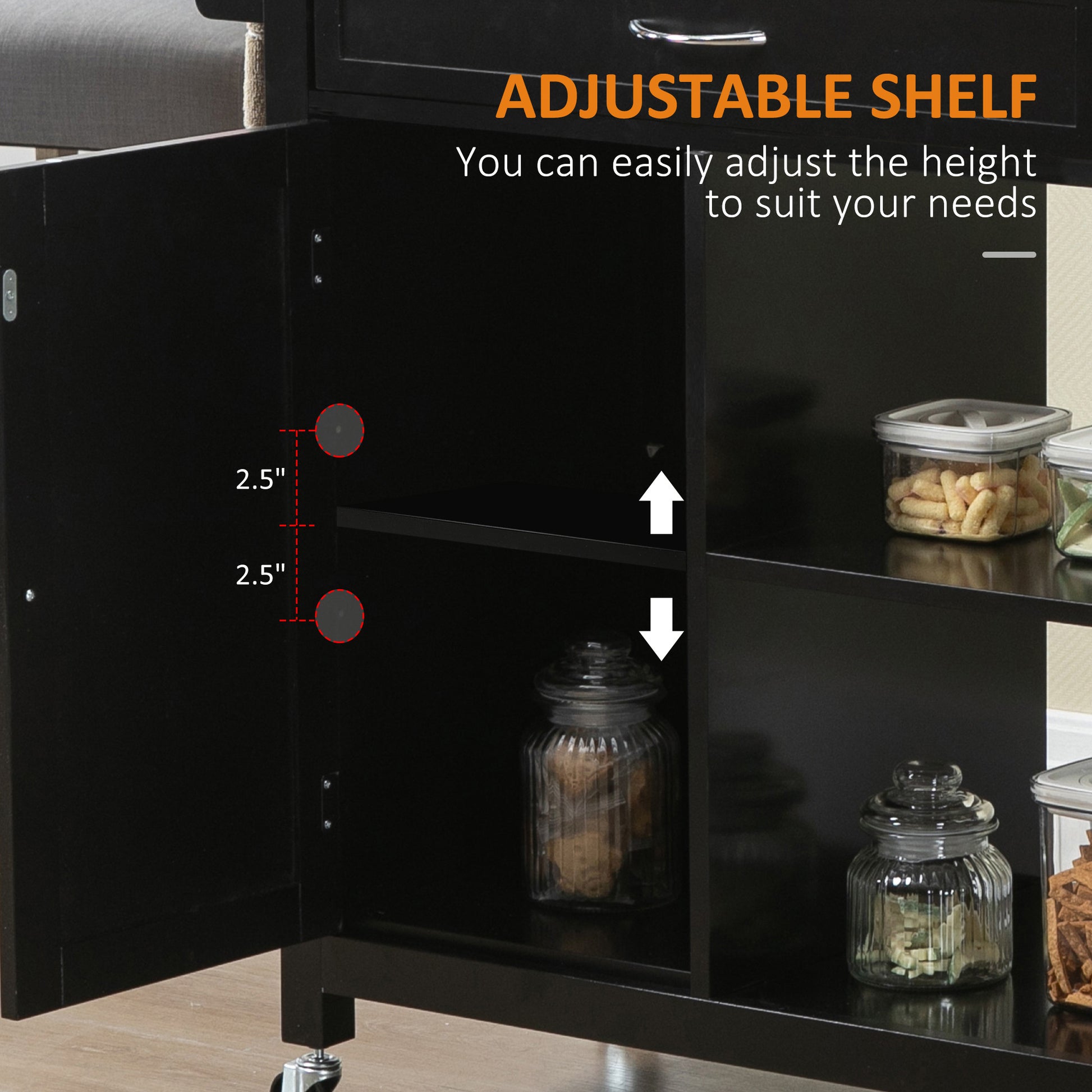 Kitchen Island Cart, Rolling Kitchen Island with black-mdf