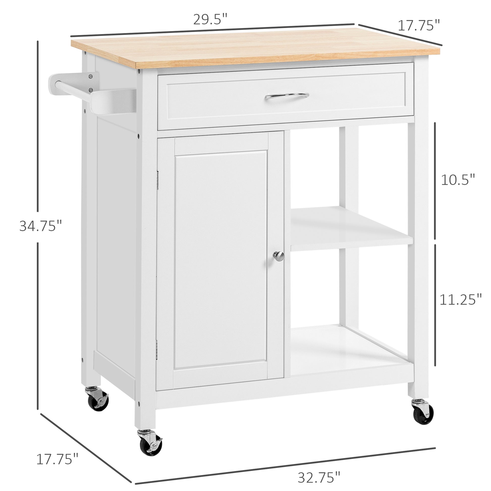 Kitchen Island Cart, Rolling Kitchen Island with white-mdf