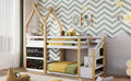 Twin over Twin House Bunk Bed with White Storage box spring not required-twin-white-bed frame-pine