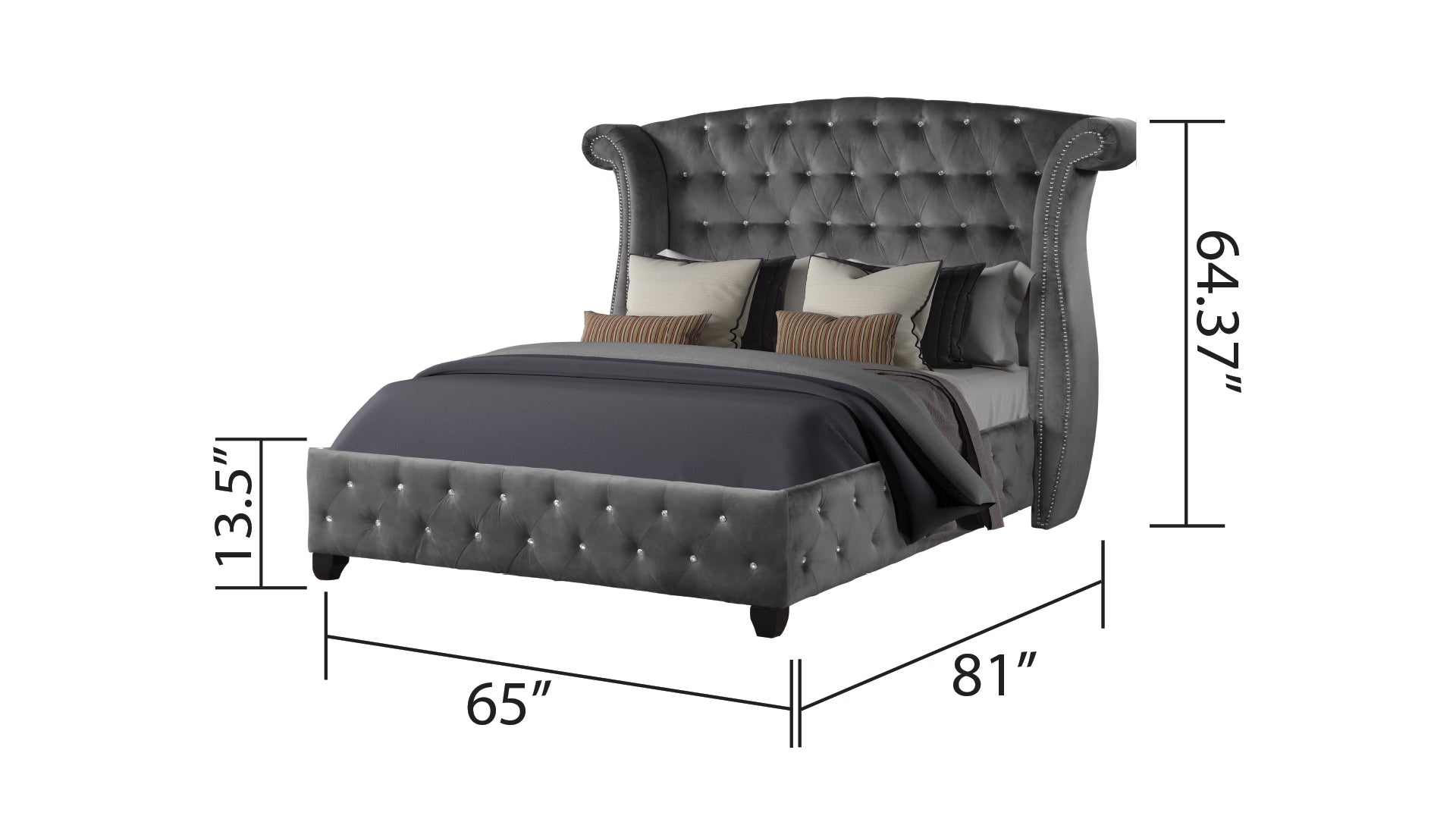 Sophia Modern style Crystal Tufted Queen Bed made with box spring not