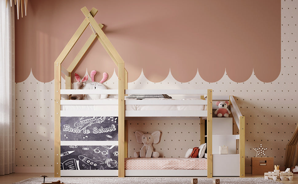 Twin over Twin House Bunk Bed with White Storage box spring not required-twin-white-bed frame-pine