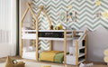 Twin over Twin House Bunk Bed with White Storage box spring not required-twin-white-bed frame-pine