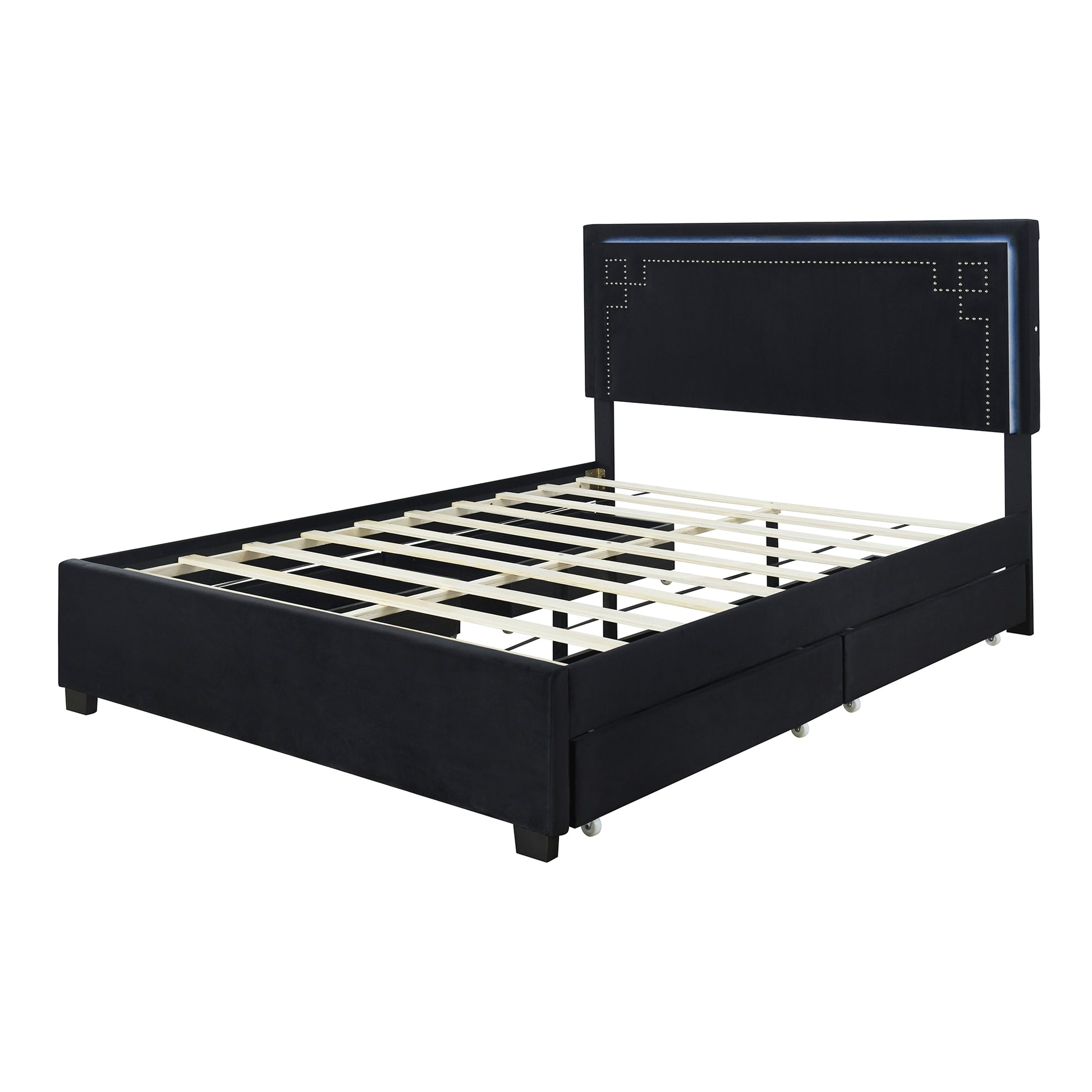 Queen Size Upholstered Platform Bed With Rivet -