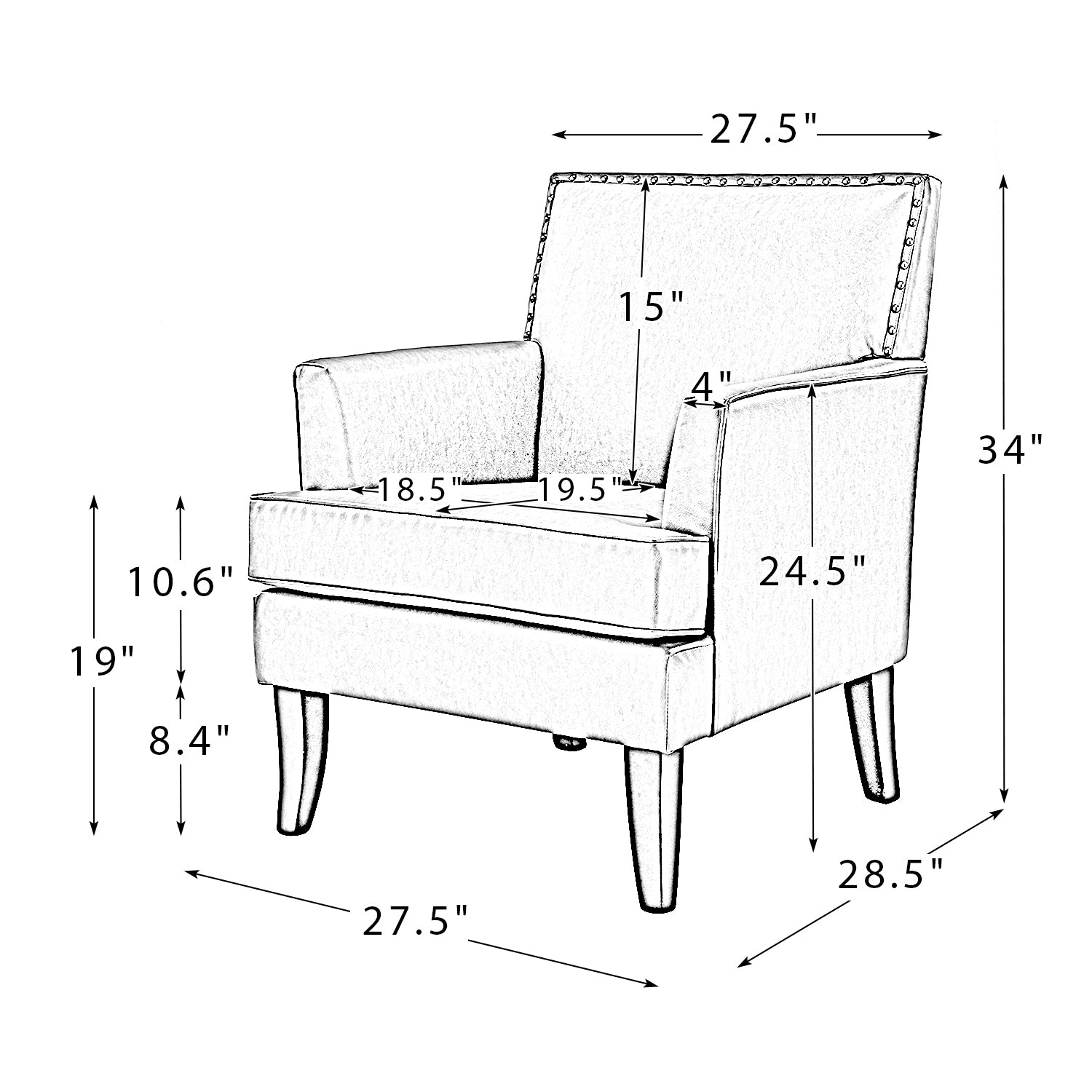 Lapithae Armchair with Solid Wooden Legs and Nailhead black-primary living space-modern-foam-pu