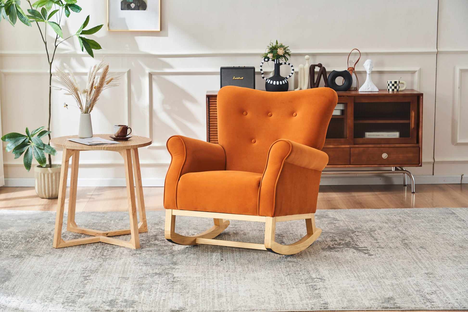 Baby Room High Back Rocking Chair Nursery Chair orange-primary living space-sponge-velvet