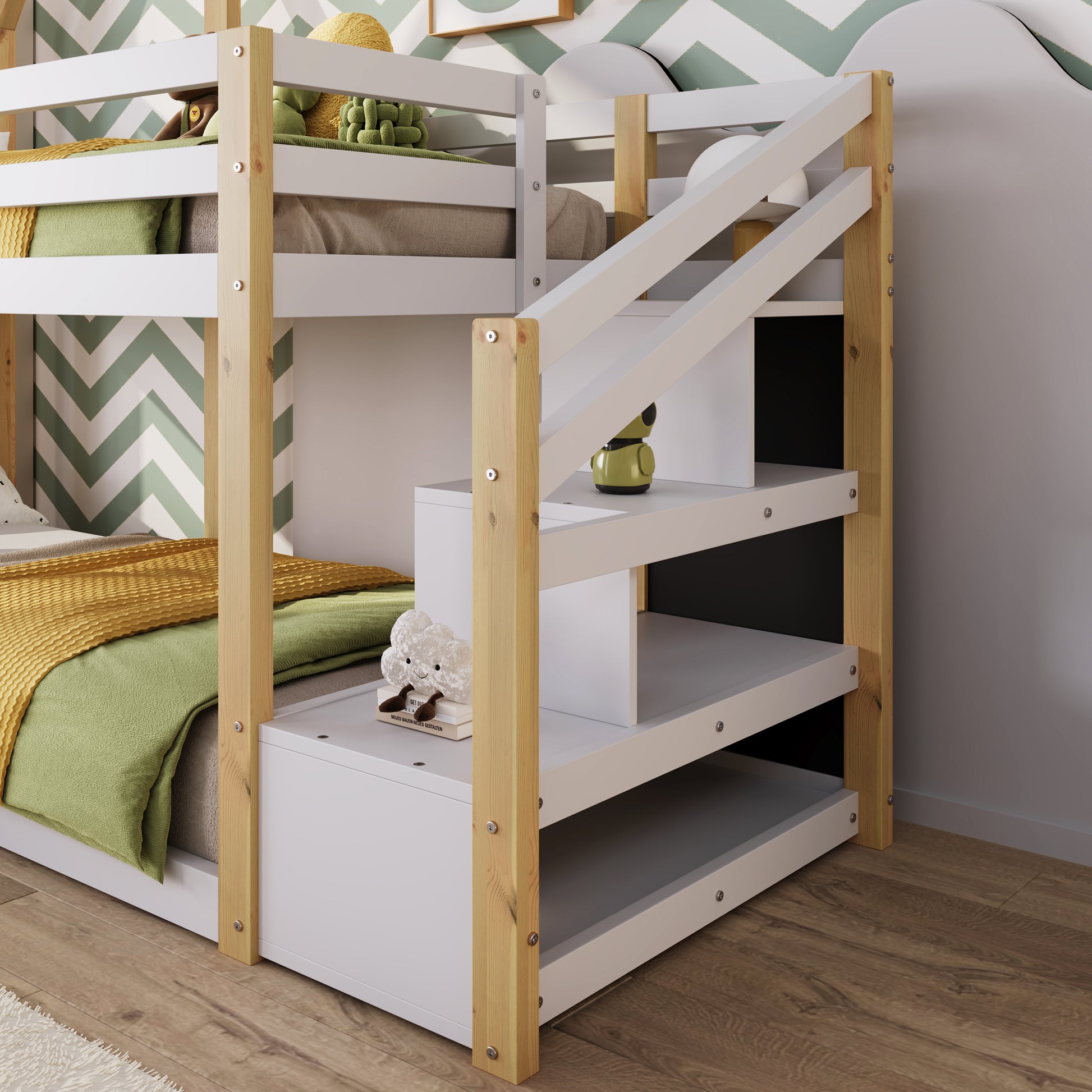 Twin over Twin House Bunk Bed with White Storage box spring not required-twin-white-bed frame-pine