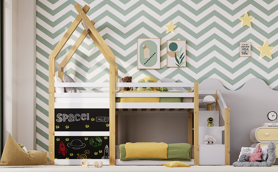 Twin over Twin House Bunk Bed with White Storage box spring not required-twin-white-bed frame-pine