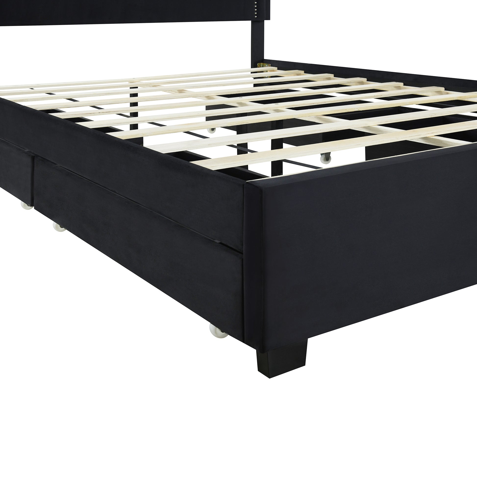 Queen Size Upholstered Platform Bed With Rivet -