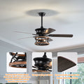 52 Inch Farmhouse Ceiling Fan with Lights and Remote,3 matt black-american design-american