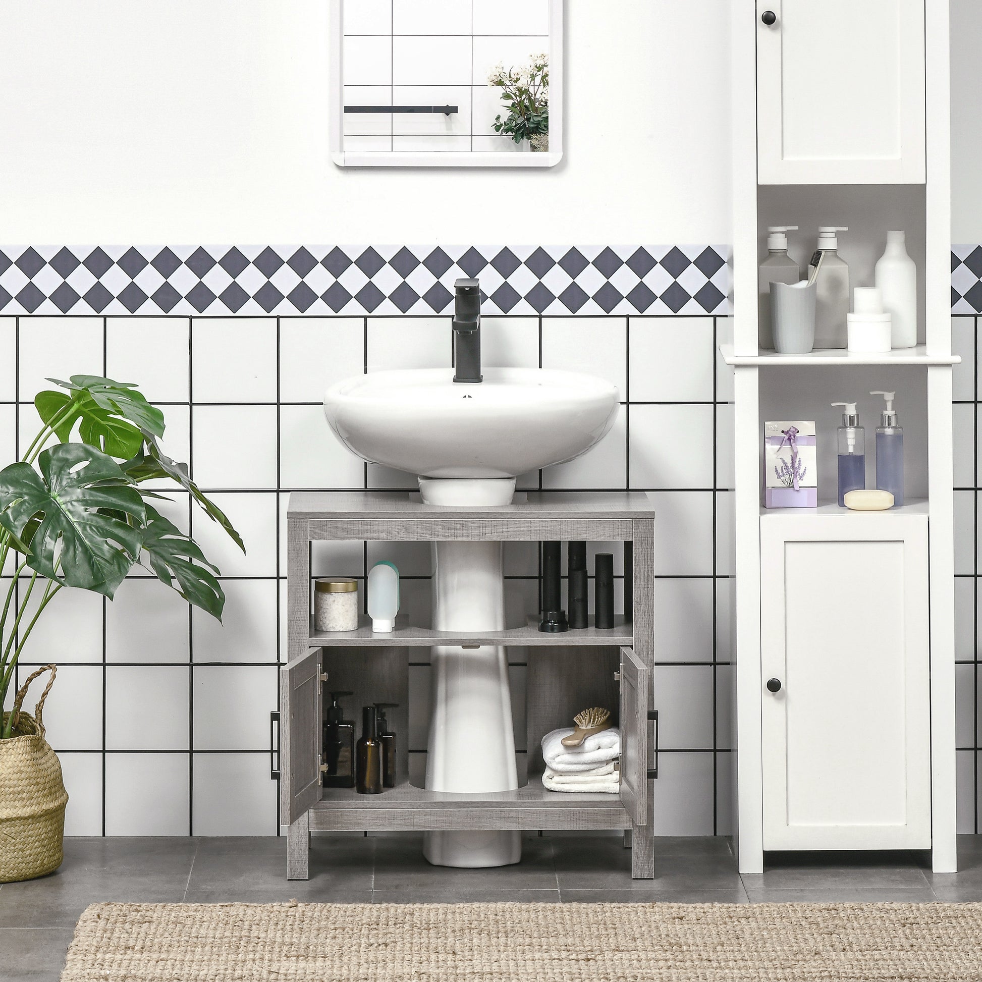 kleankin Pedestal Sink Storage Cabinet, Bathroom Under gray-particle board