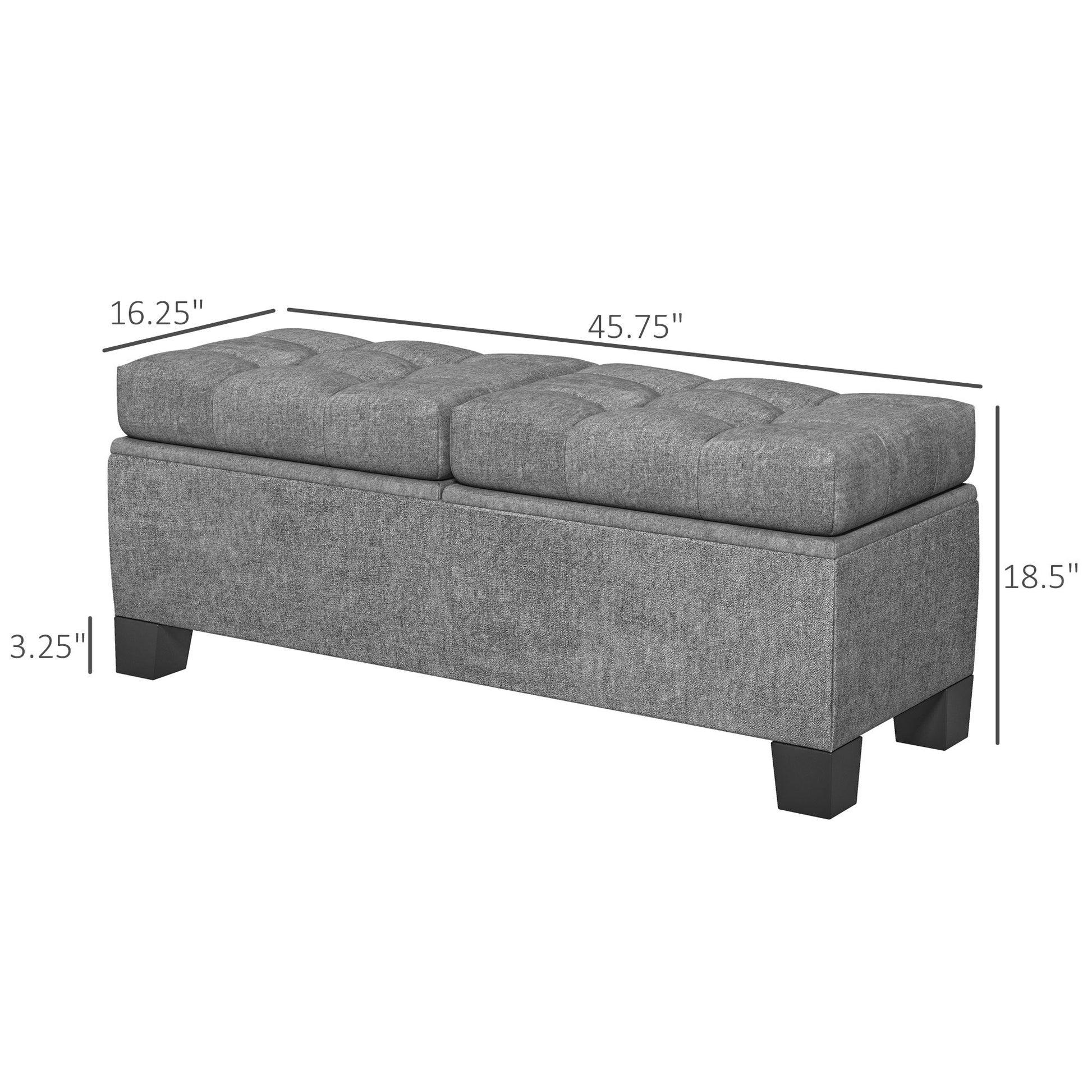 46" Storage Ottoman Bench, Upholstered End of Bed gray-foam