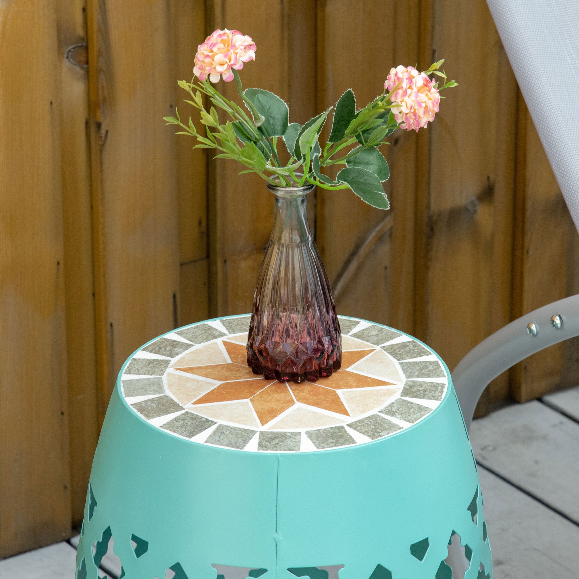 12" Patio Round Side Table, Outdoor Footstool,