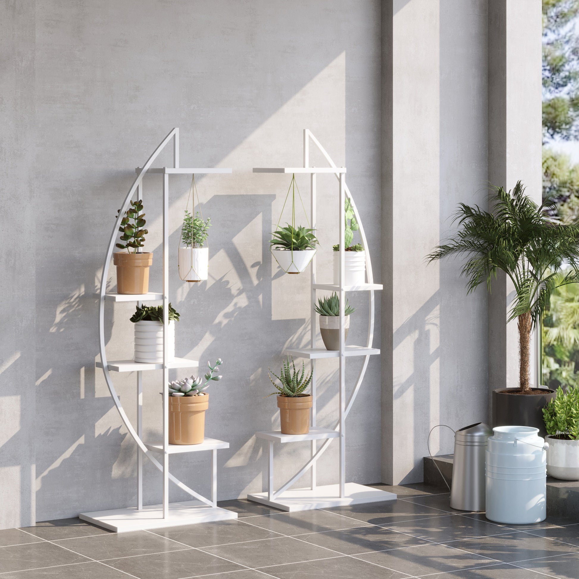 5 Tier Metal Plant Stand with Hangers, Half Moon