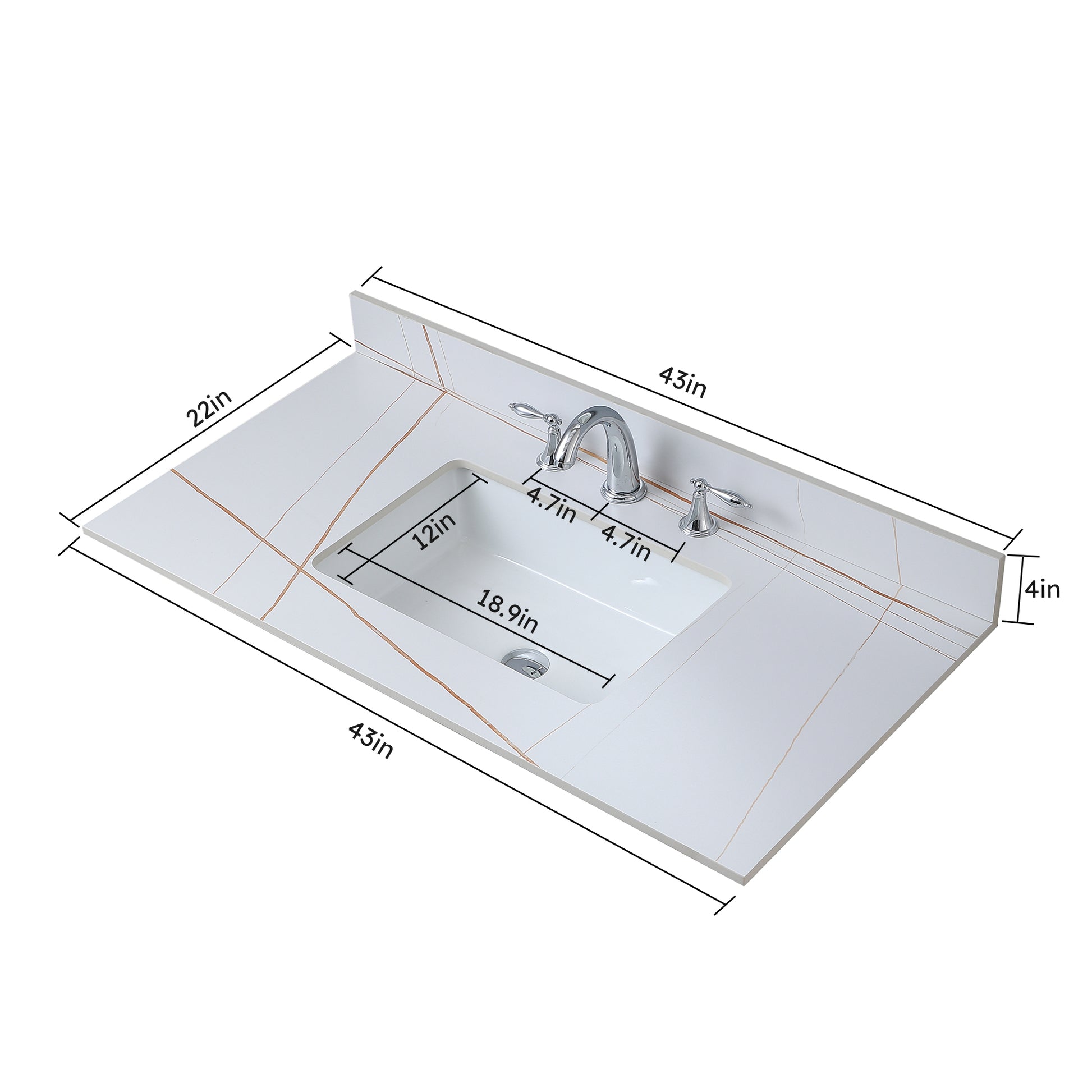 Montary 43inch bathroom vanity top stone carrara gold white-sintered stone