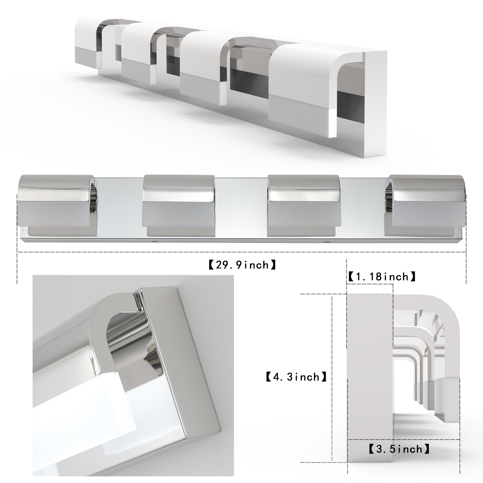 Modern Bathroom Vanity Lighting 4 Light LED Vanity chrome-modern-acrylic-stainless steel