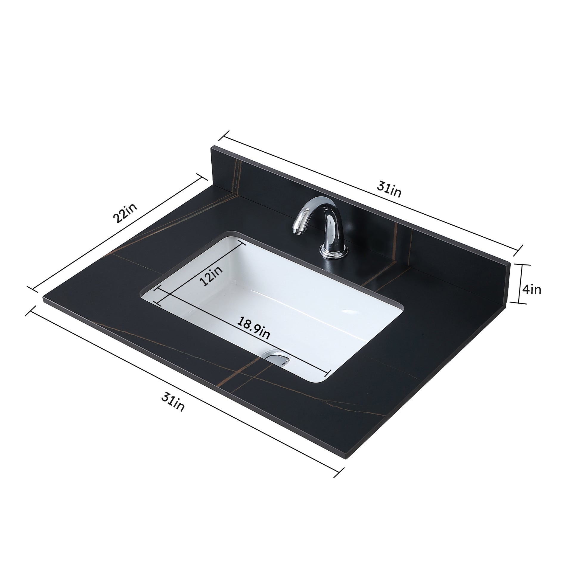 Montary 31inch sintered stone bathroom vanity top black-sintered stone